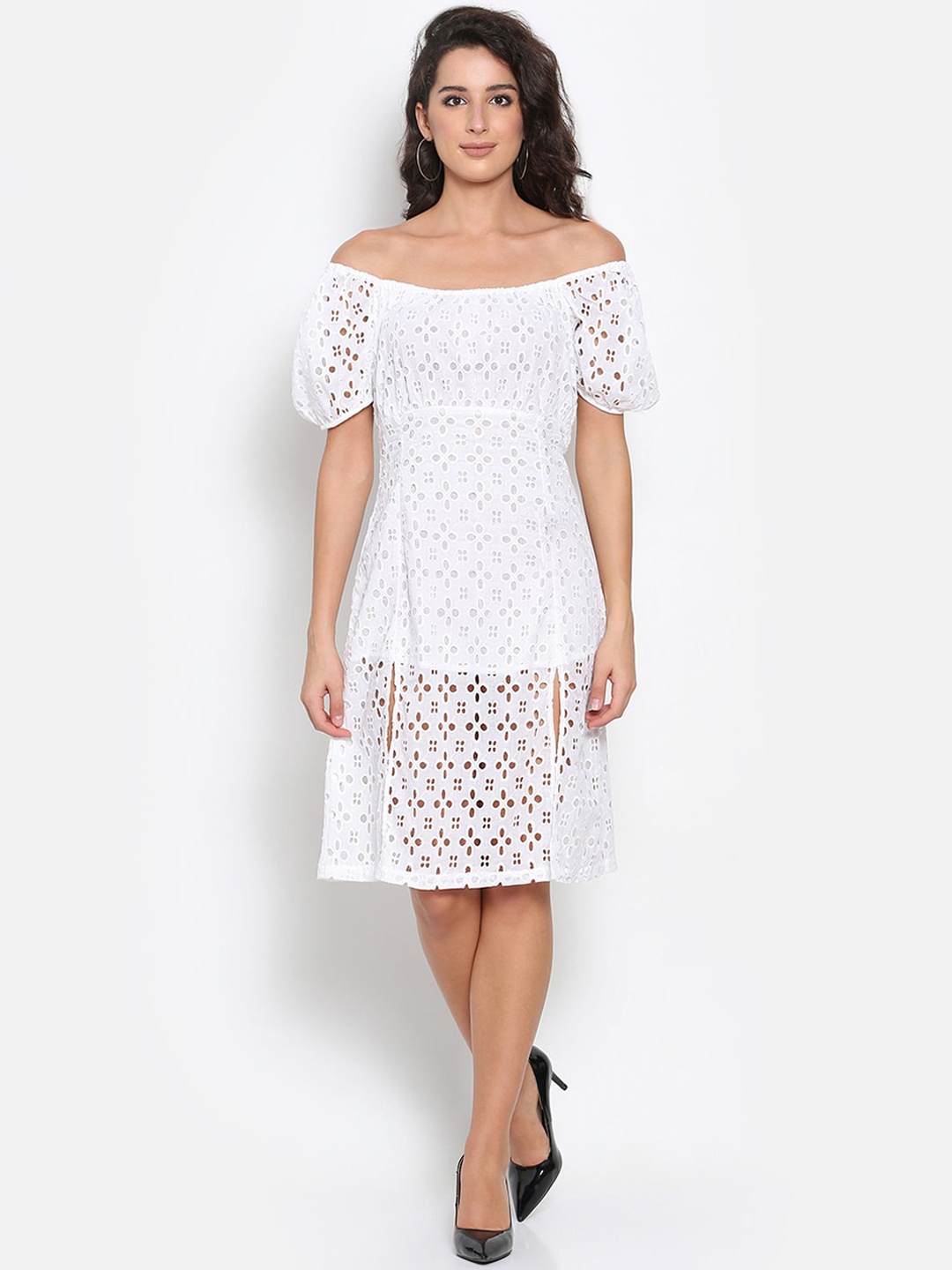 

MARC LOUIS White Off-Shoulder A-Line Dress