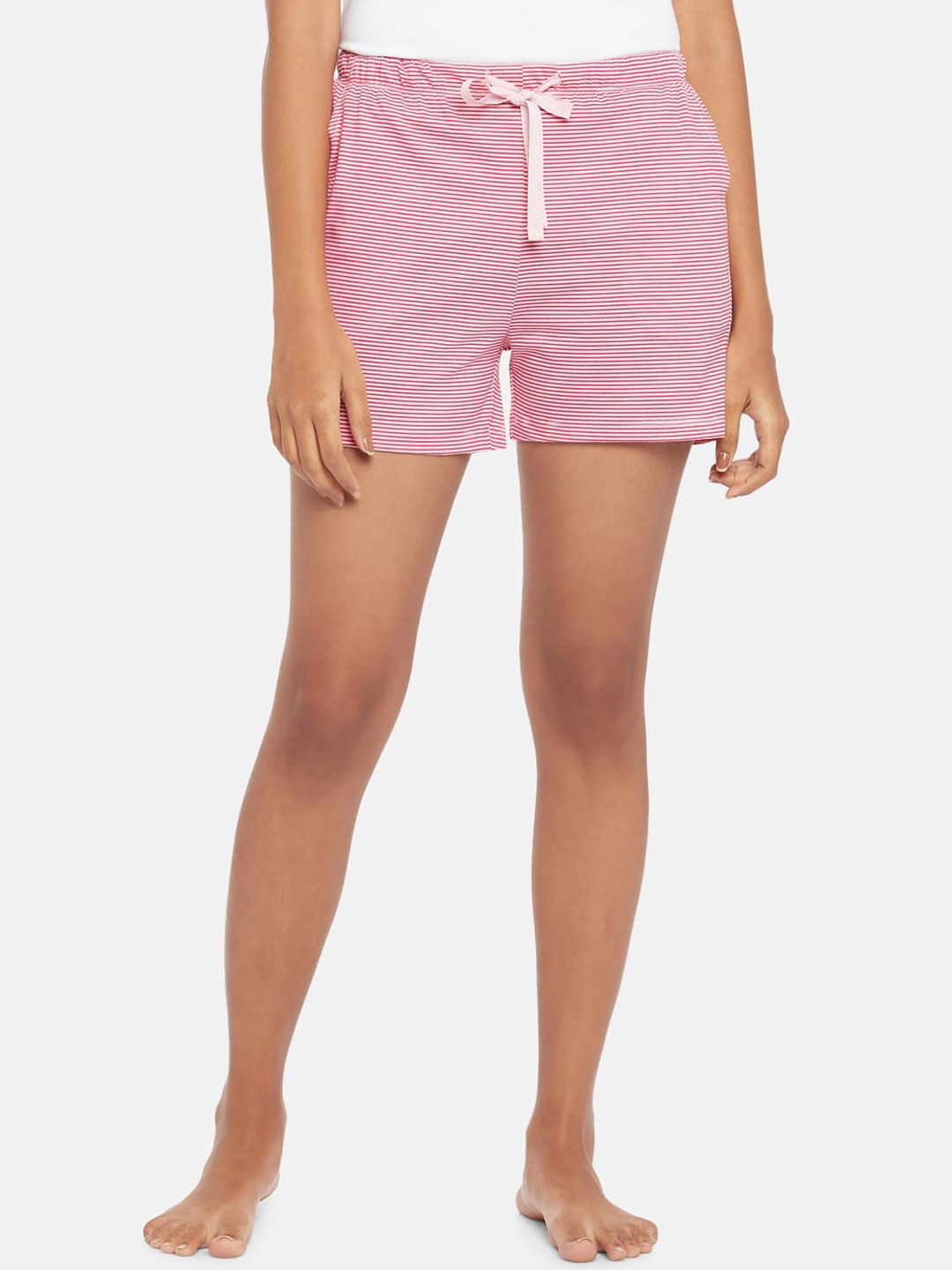 

Dreamz by Pantaloons Women Pink & White Striped Pure Cotton Lounge Shorts