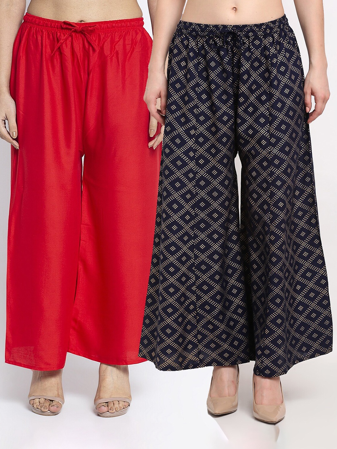 

GRACIT Women Pack Of 2 Printed Flared Ethnic Palazzos, Red