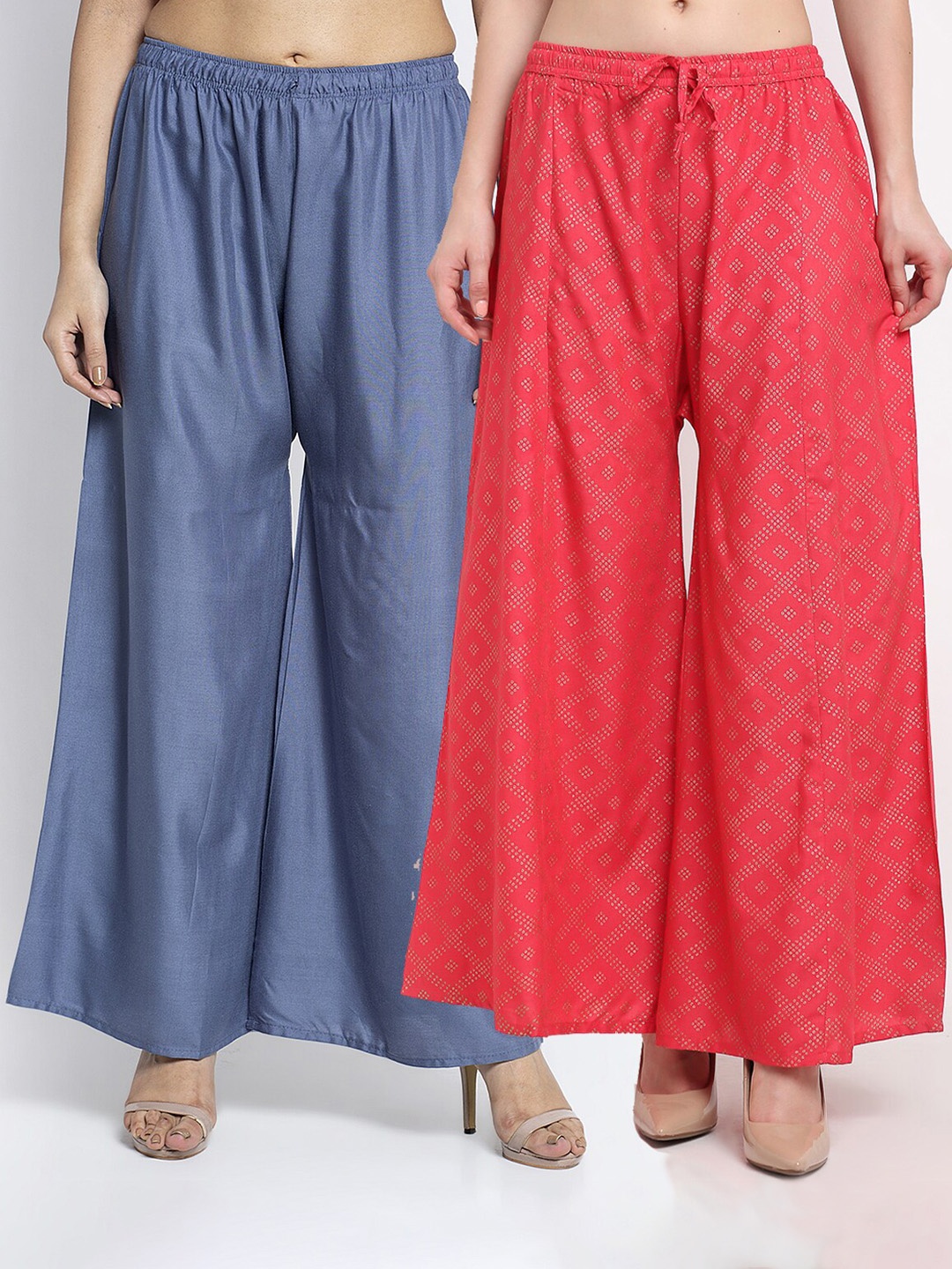 

GRACIT Women Pack of 2 Grey & Orange Printed Palazzos