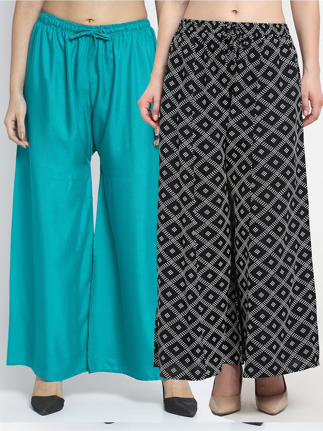 

GRACIT Women Sea Green & Black Pack of 2 Flared Knitted Ethnic Palazzos