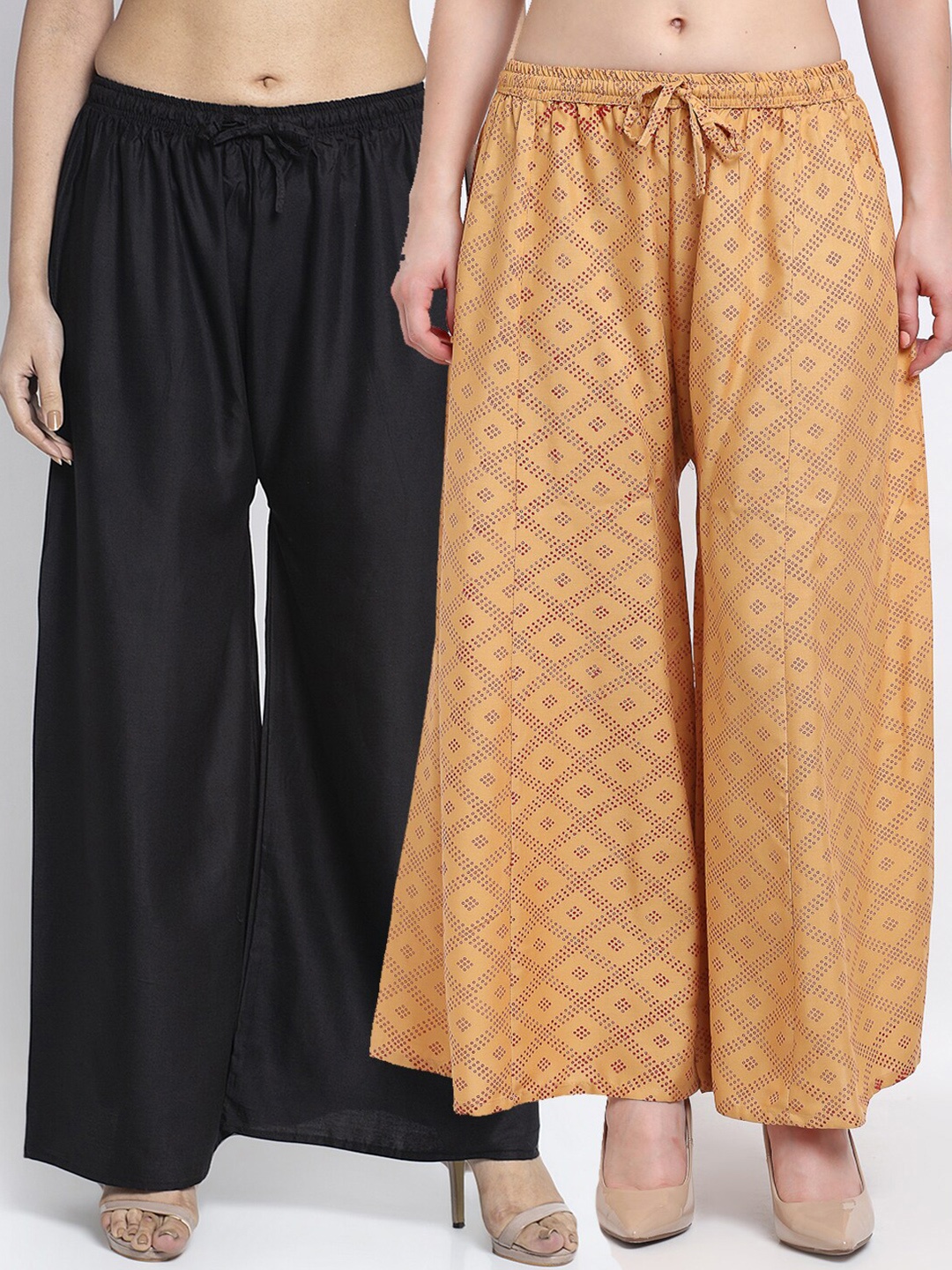 

GRACIT Women Black & Gold-Toned Pack of 2 Printed Knitted Ethnic Palazzos