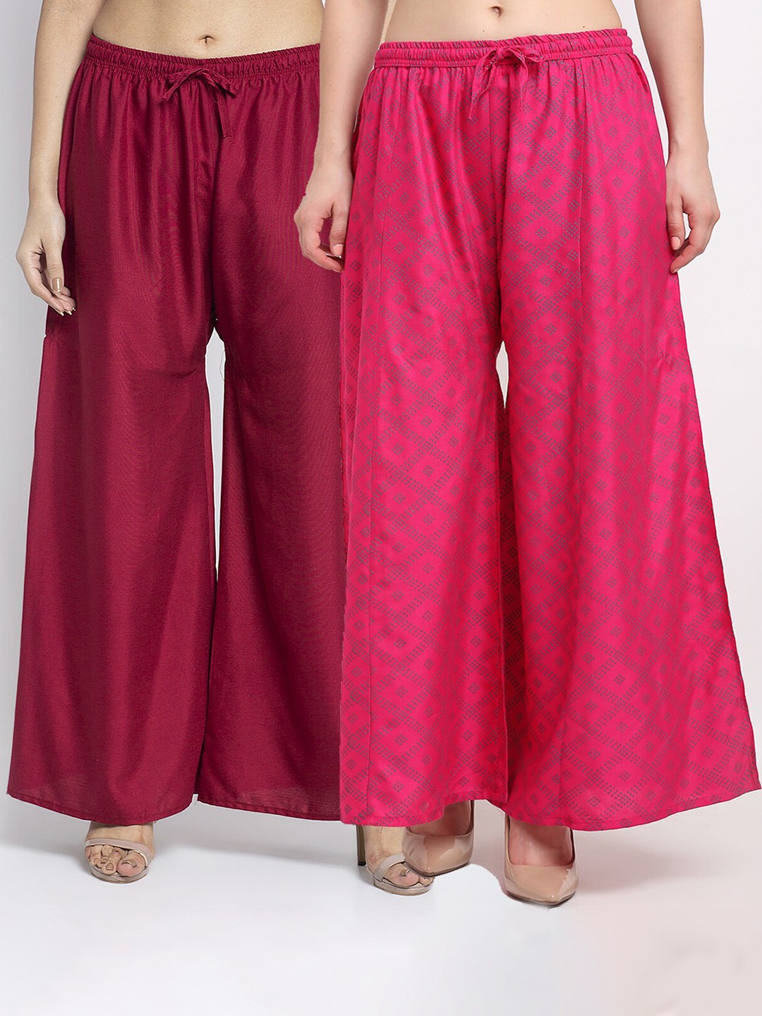 

GRACIT Women Pack of 2 Maroon & Pink Printed Flared Knitted Ethnic Palazzos