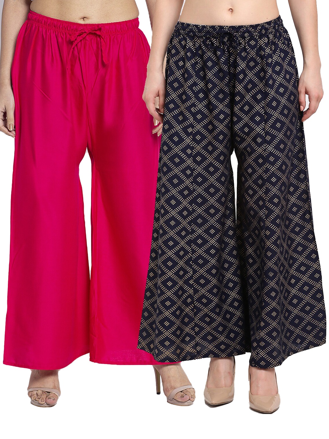 

GRACIT Women Set of 2 Pink & Navy Blue Printed Palazzos