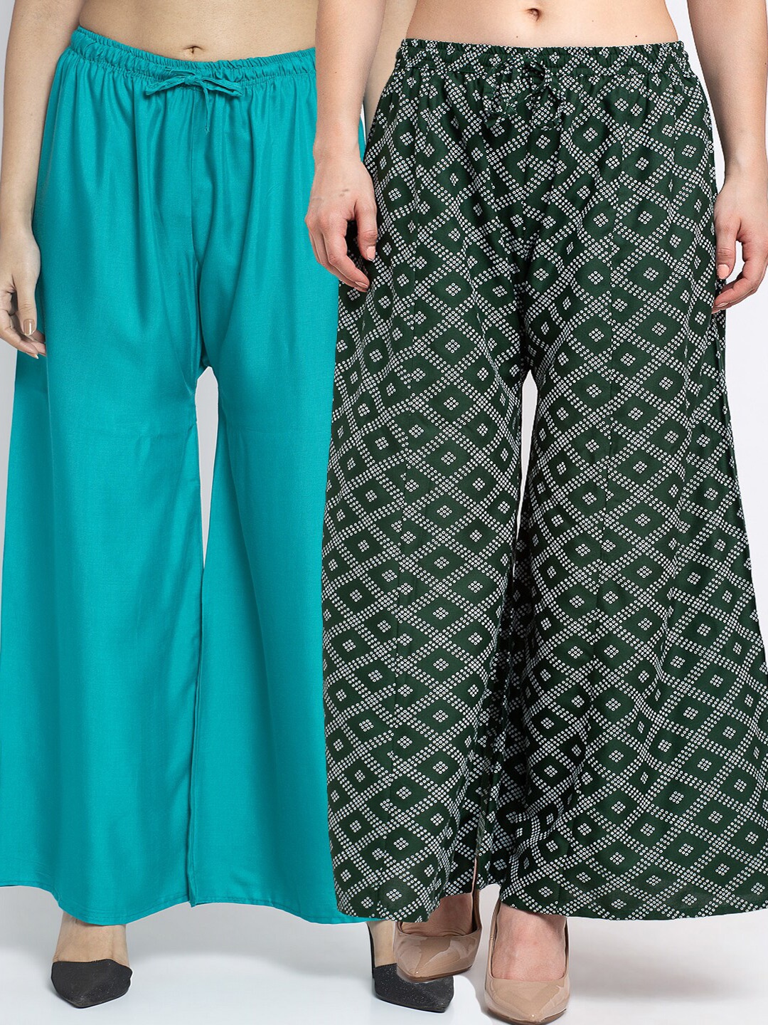 

GRACIT Women Green & Turquoise Blue Pack of 2 Ethnic Palazzos
