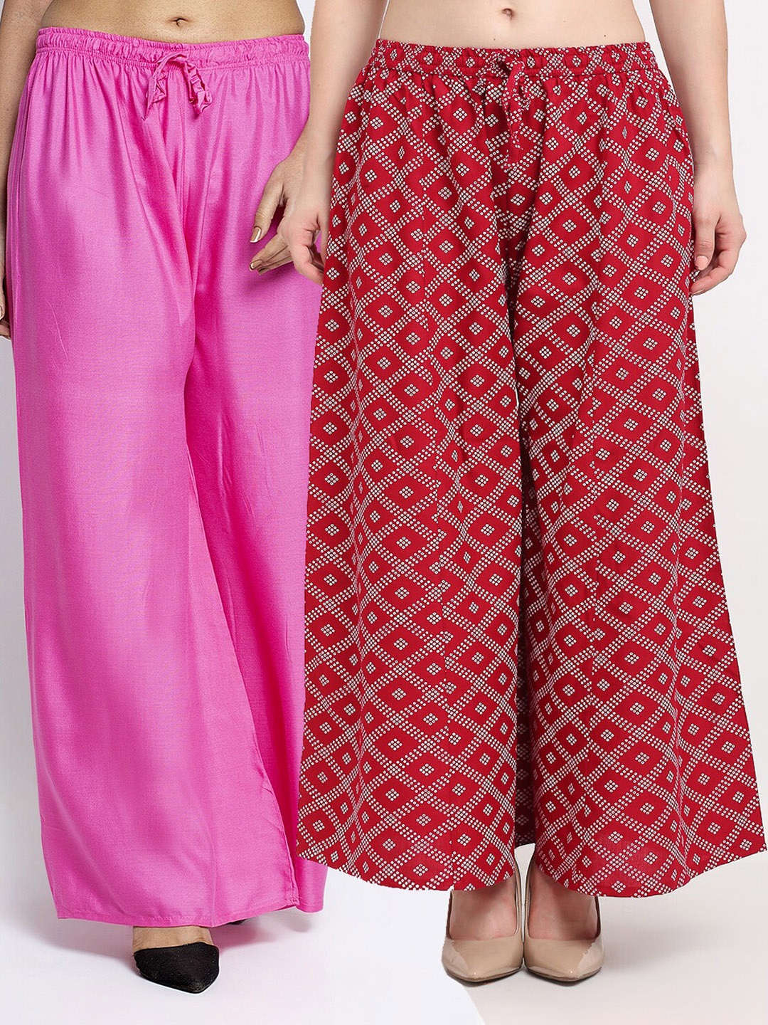 

GRACIT Women Pack Of 2 Pink & Red Printed Flared Knitted Ethnic Palazzos