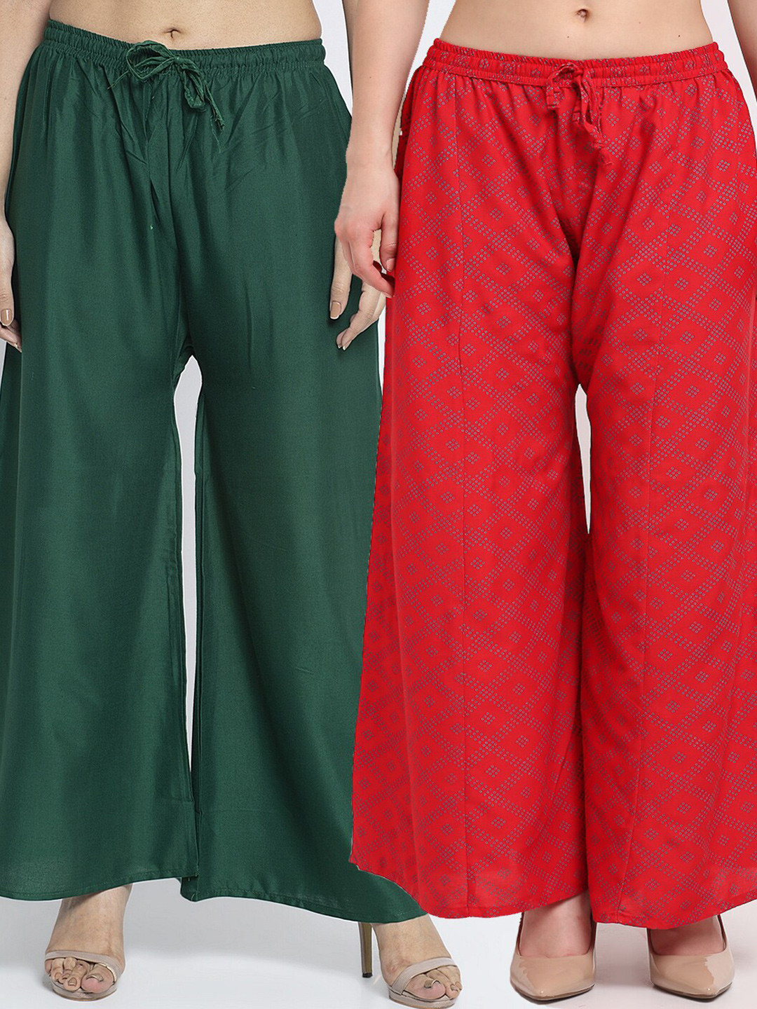 

GRACIT Women Pack Of 2 Green & Red Knitted Ethnic Palazzos