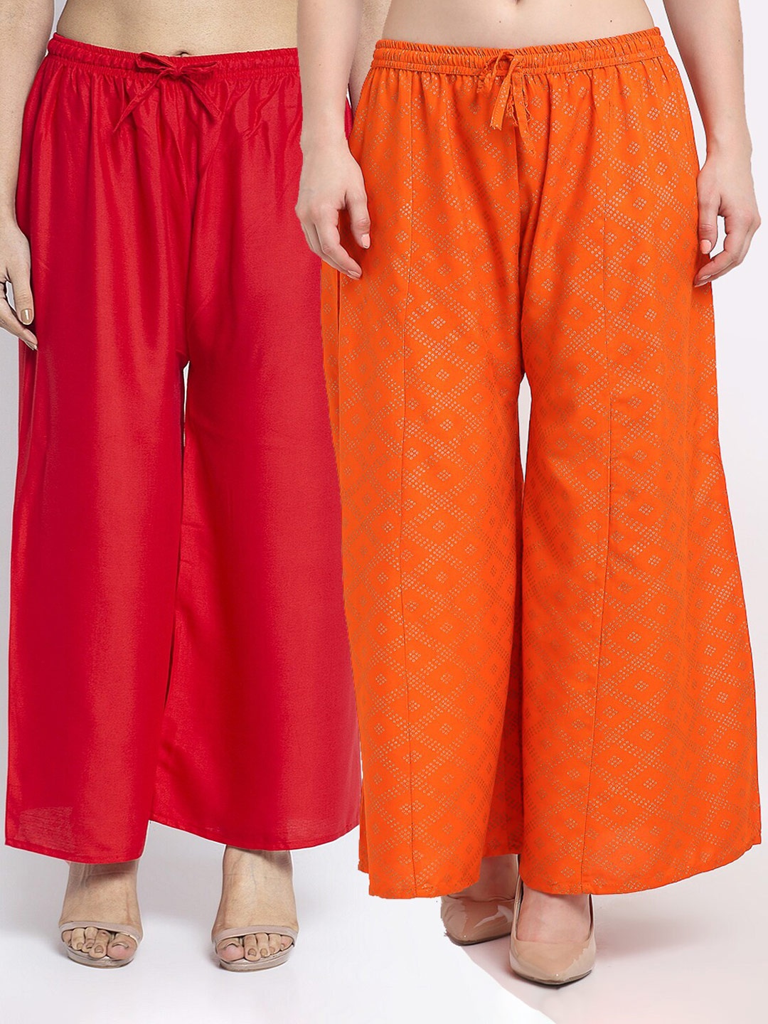

GRACIT Women Pack Of 2 Red & Orange Flared Knitted Ethnic Palazzos