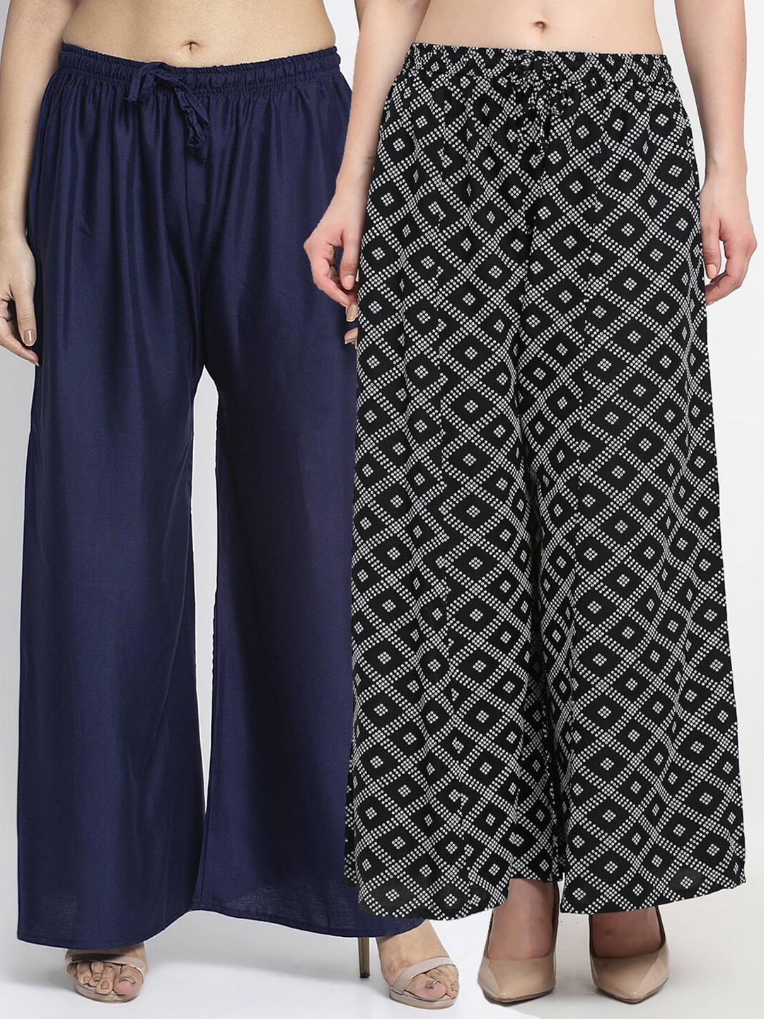 

GRACIT Women Pack Of 2 Printed Flared Ethnic Palazzos, Navy blue