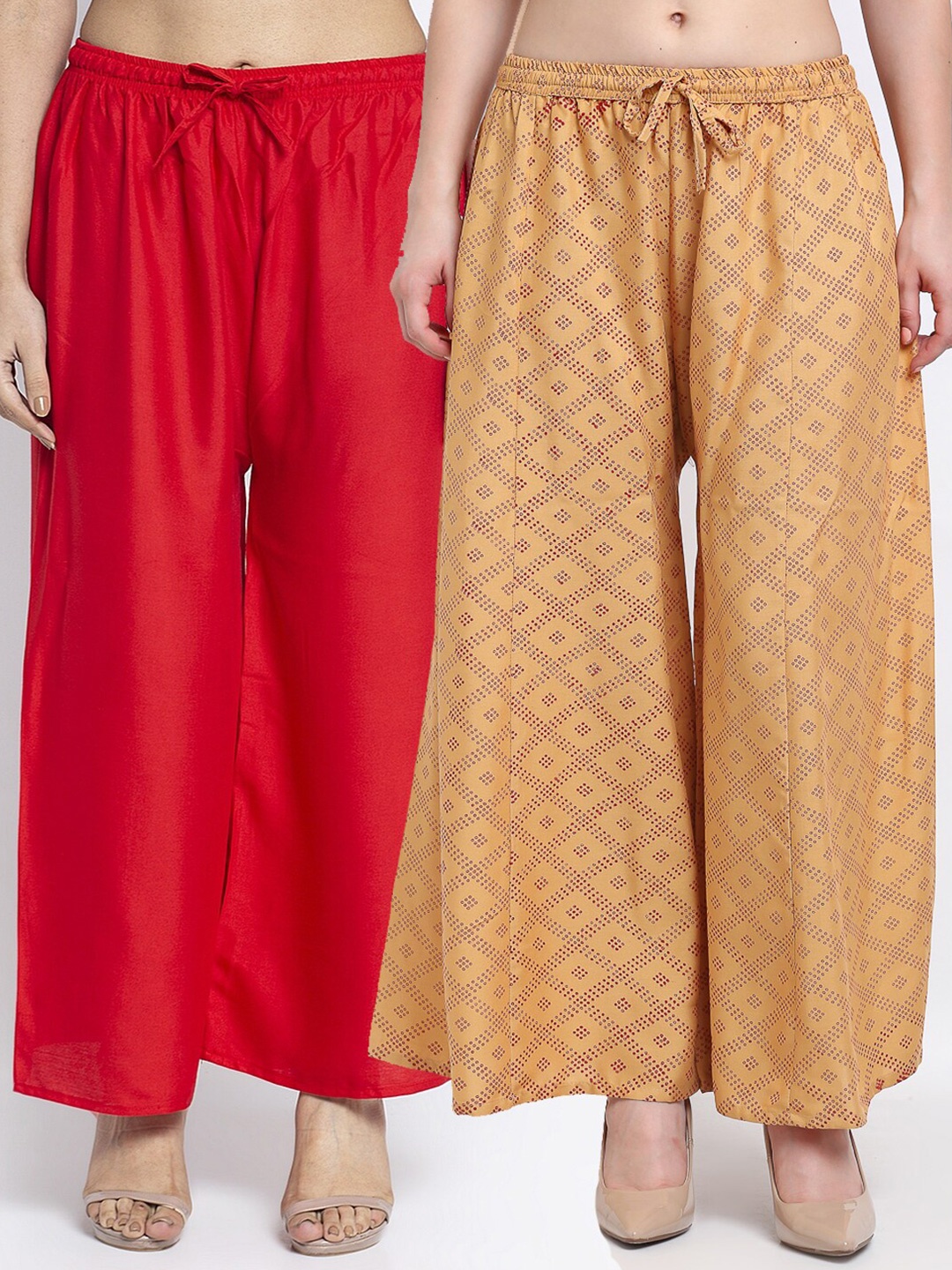 

GRACIT Women Pack of 2 Flared Palazzos, Red