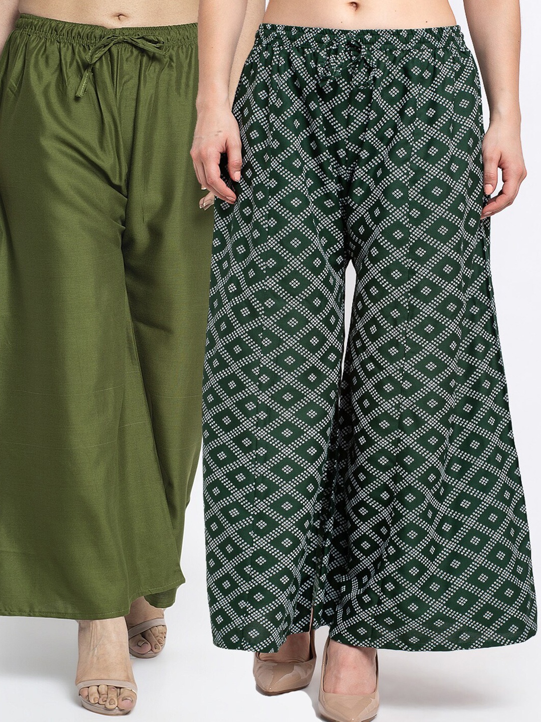 

GRACIT Women Green & White Pack of 2 Printed Flared Knitted Ethnic Palazzos