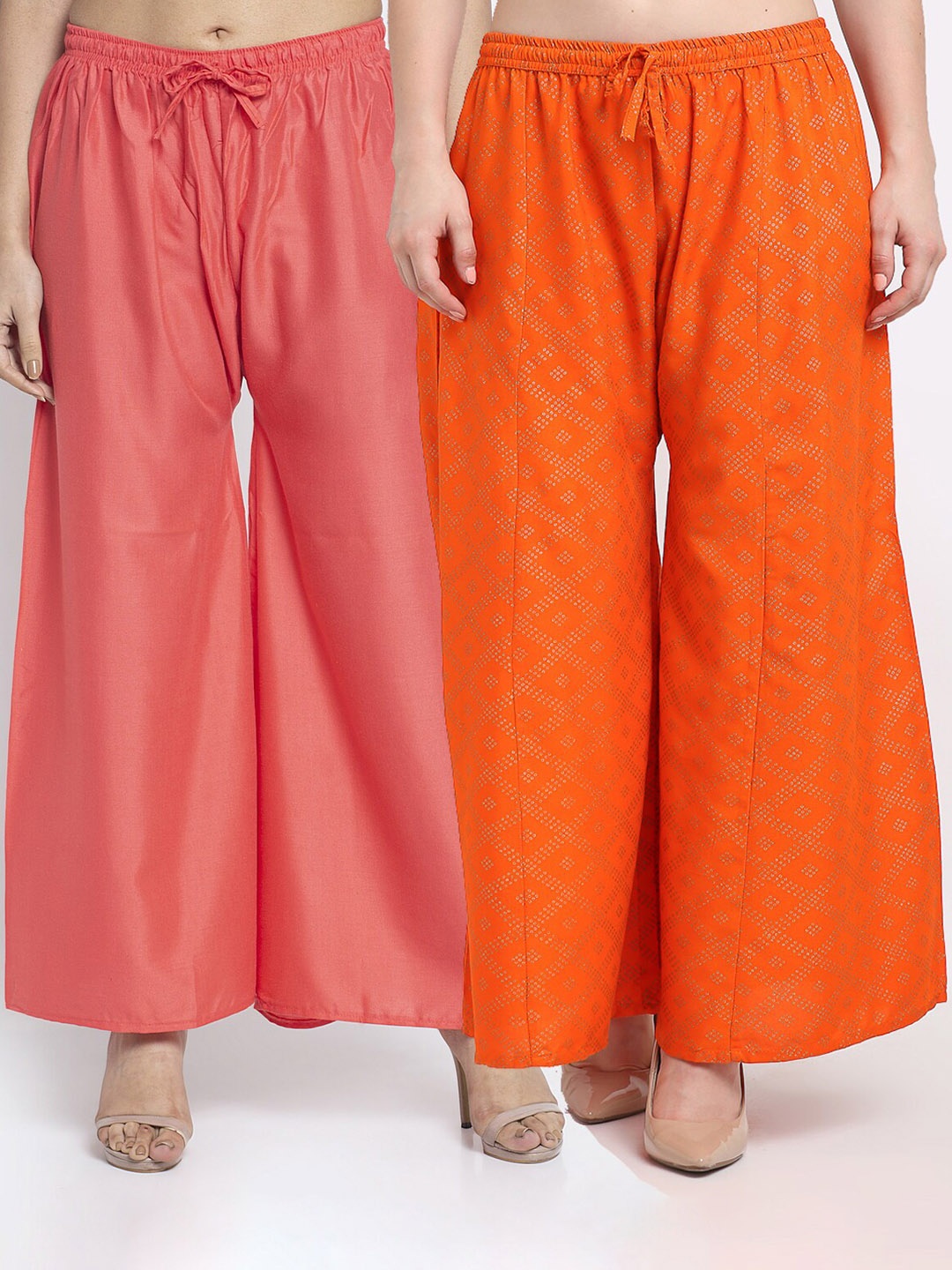 

GRACIT Women Pack of 2 Red & Orange Printed Palazzos