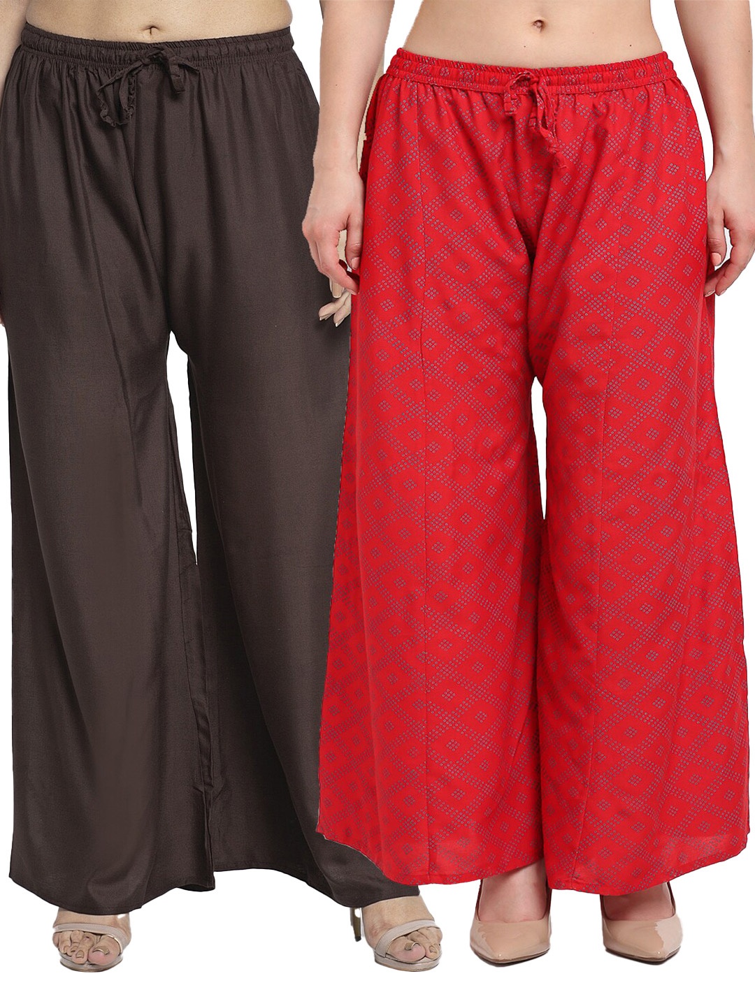 

GRACIT Women Brown & Red Printed Flared Ethnic Palazzos Pack of 2