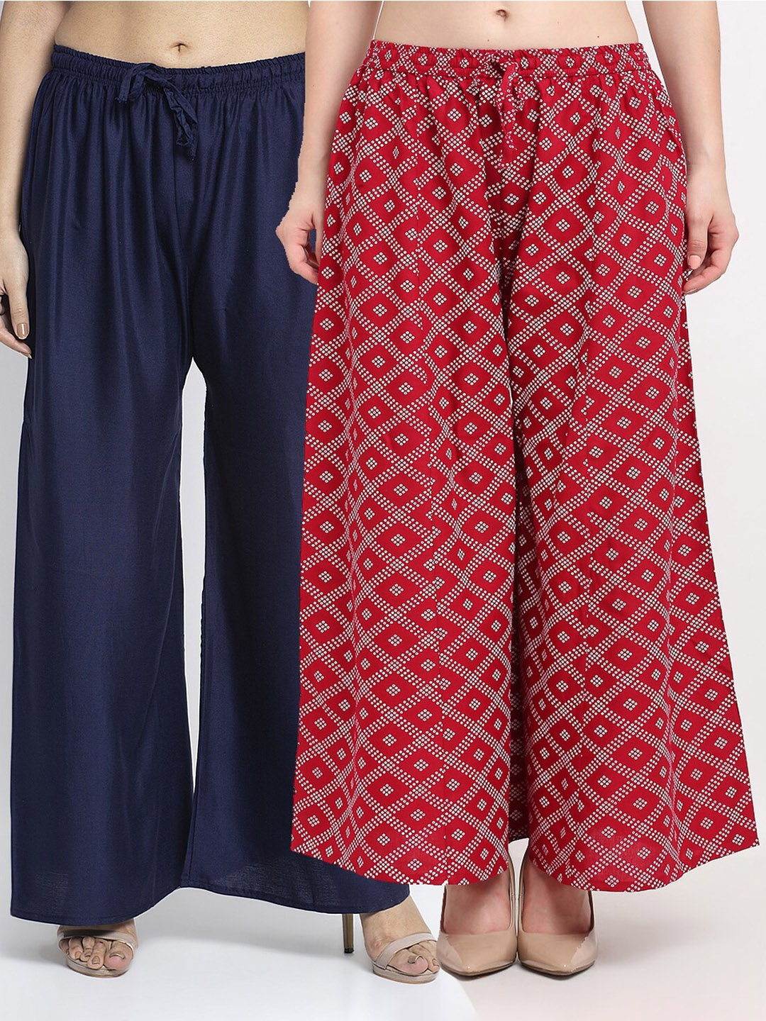 

GRACIT Women Pack of 2 Navy Blue & Maroon Printed Flared Palazzos