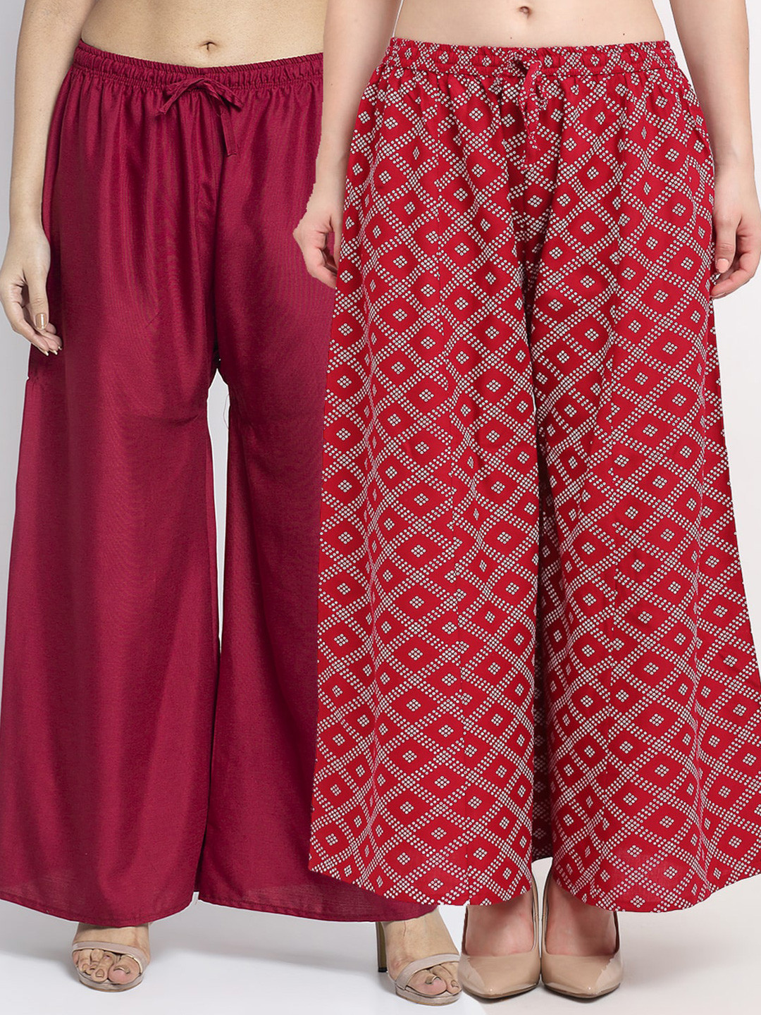 

GRACIT Women Maroon & Red 2 Printed Flared Knitted Ethnic Palazzos