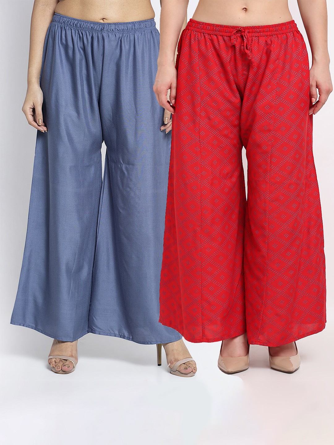 

GRACIT Women Grey & Red Printed Ethnic Palazzos Pack of 2