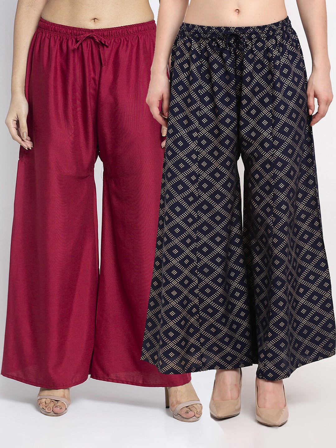 

GRACIT Women Pack of 2 Maroon & Black Printed Flared Knitted Ethnic Palazzos