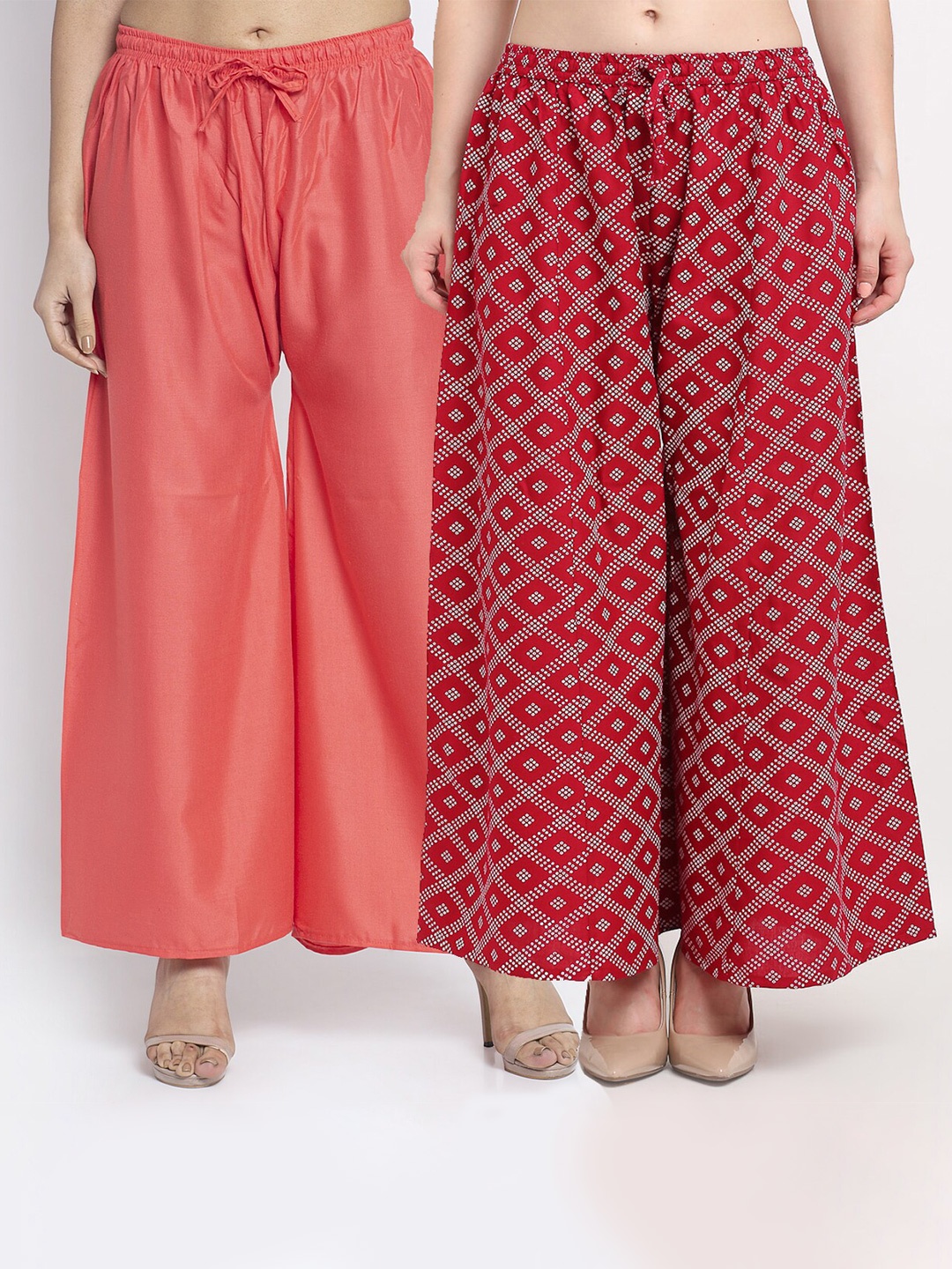 

GRACIT Women Set of 2 Orange & Red Printed Palazzos