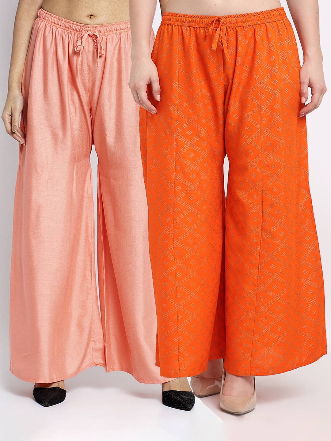 

GRACIT Women Peach-Coloured & Orange Pack of 2 Ethnic Palazzos