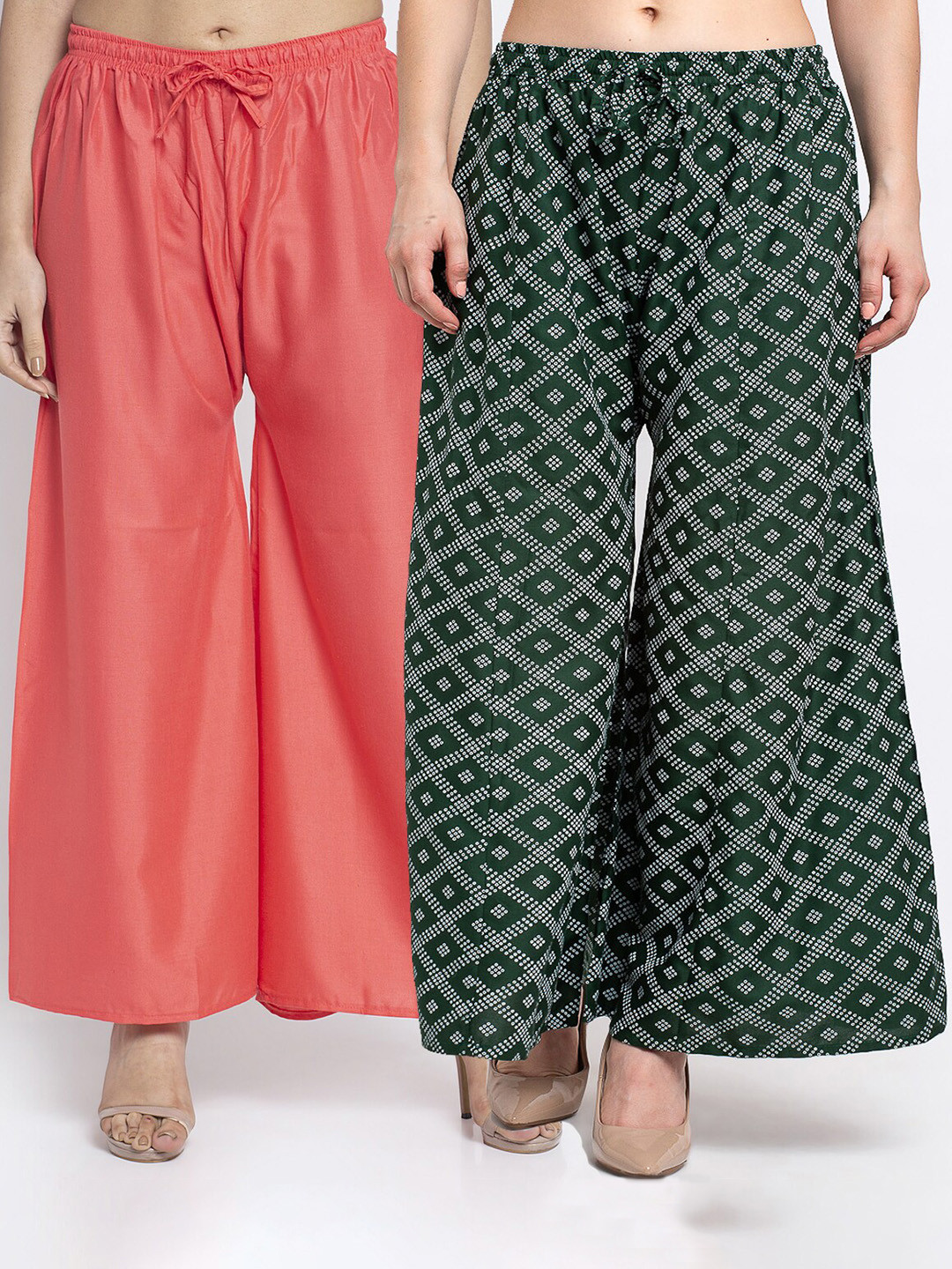 

GRACIT Women Pack Of 2 Orange & Green Knitted Ethnic Palazzos