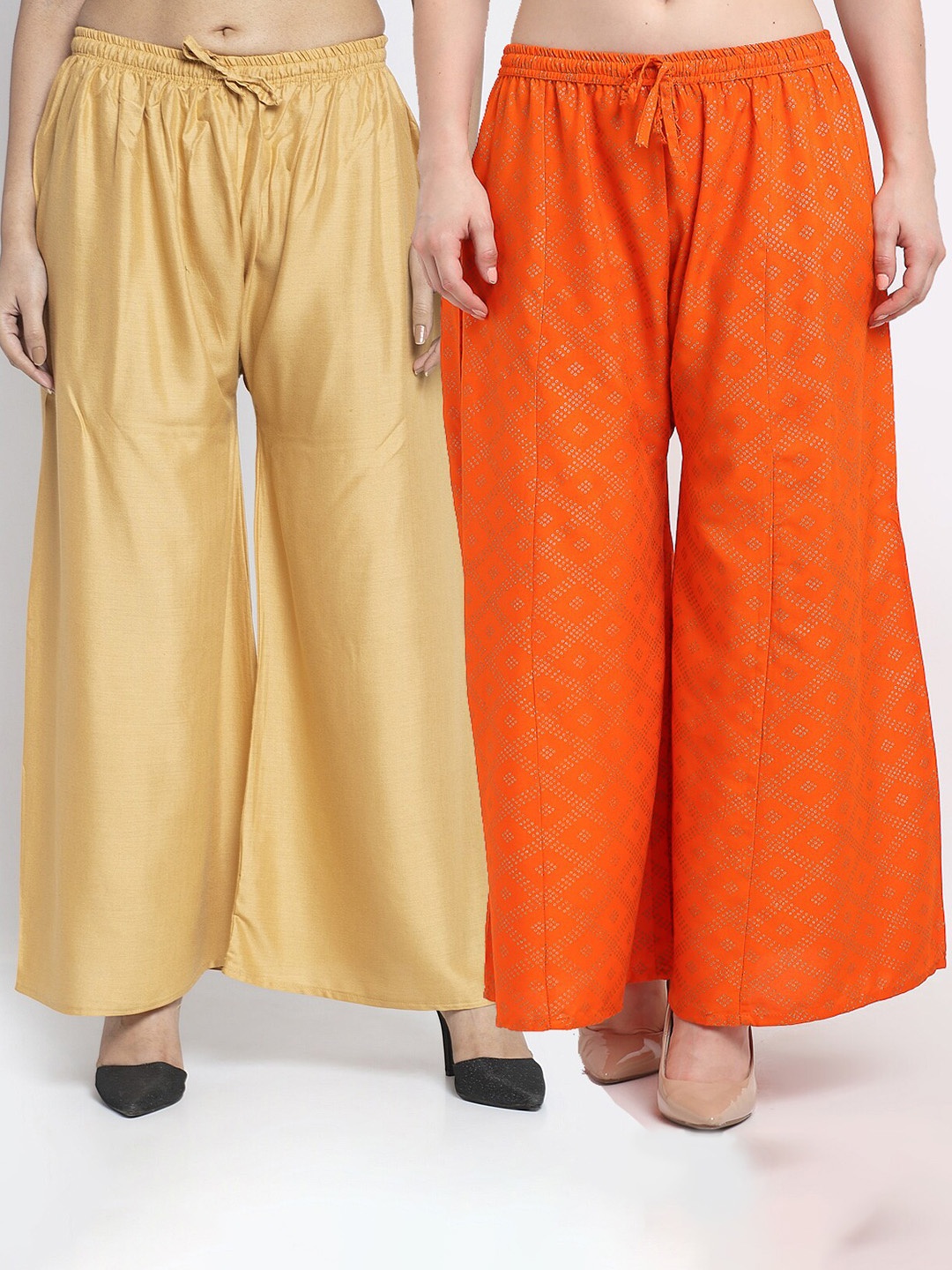 

GRACIT Women Pack Of 2 Beige & Orange Printed Flared Palazzos