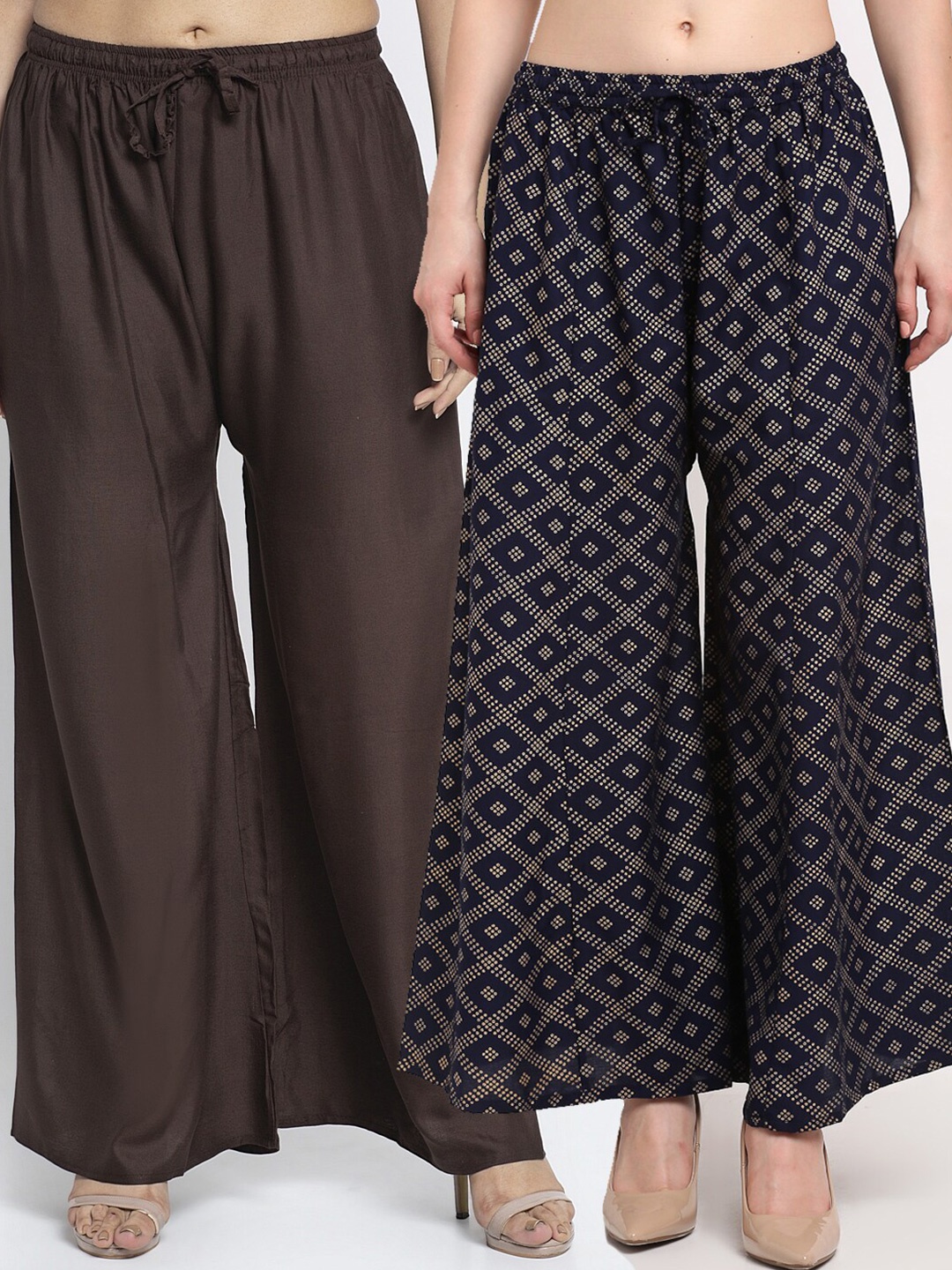 

GRACIT Women Pack of 2 Flared Palazzos, Brown