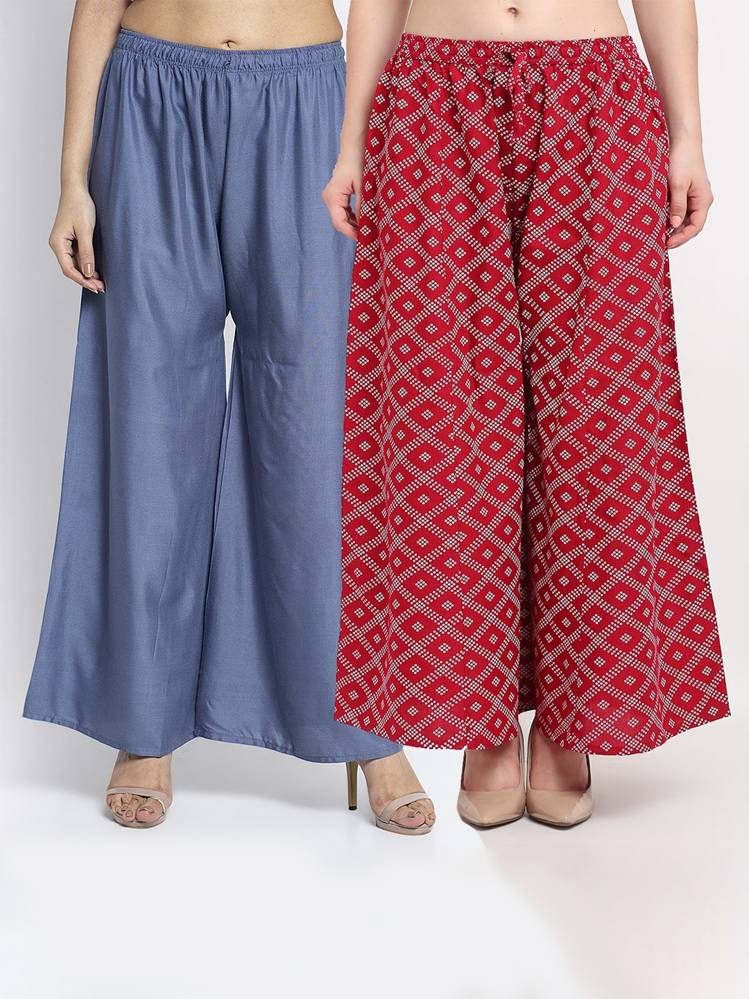 

GRACIT Women Set of 2 Turquoise Blue & Red Knitted Ethnic Palazzos