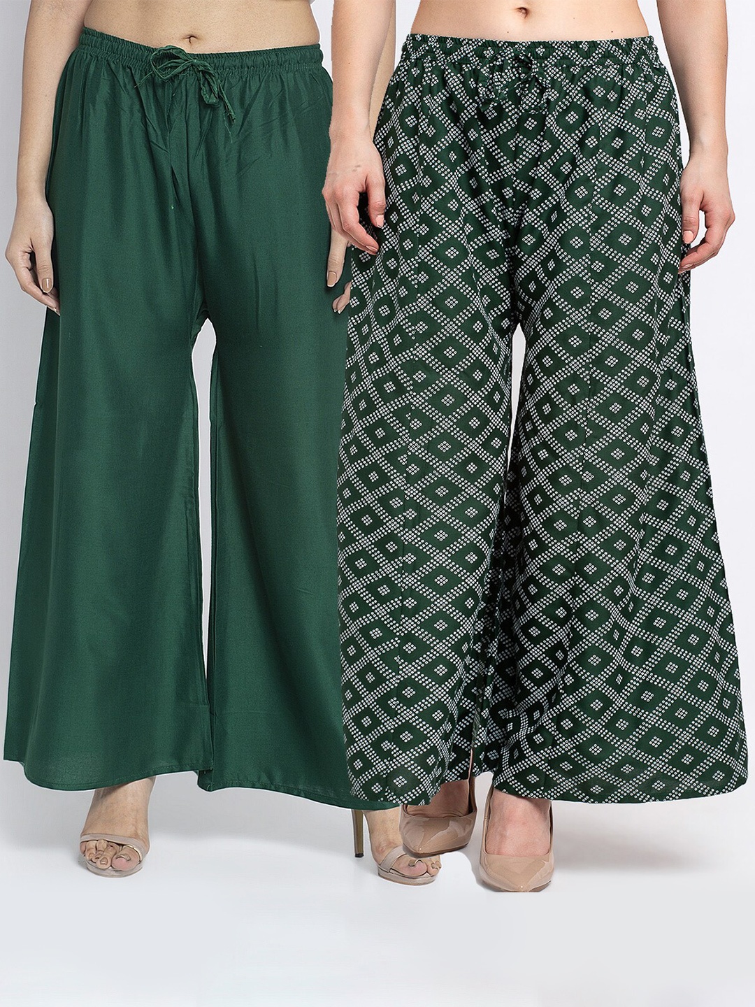 

GRACIT Women Pack of 2 Green & White Knitted Ethnic Palazzos