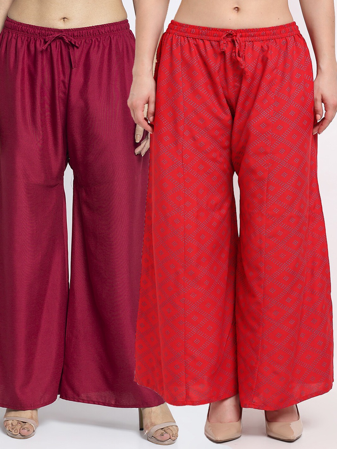 

GRACIT Women Pack of 2 Maroon & Red Block Printed Ethnic Palazzos