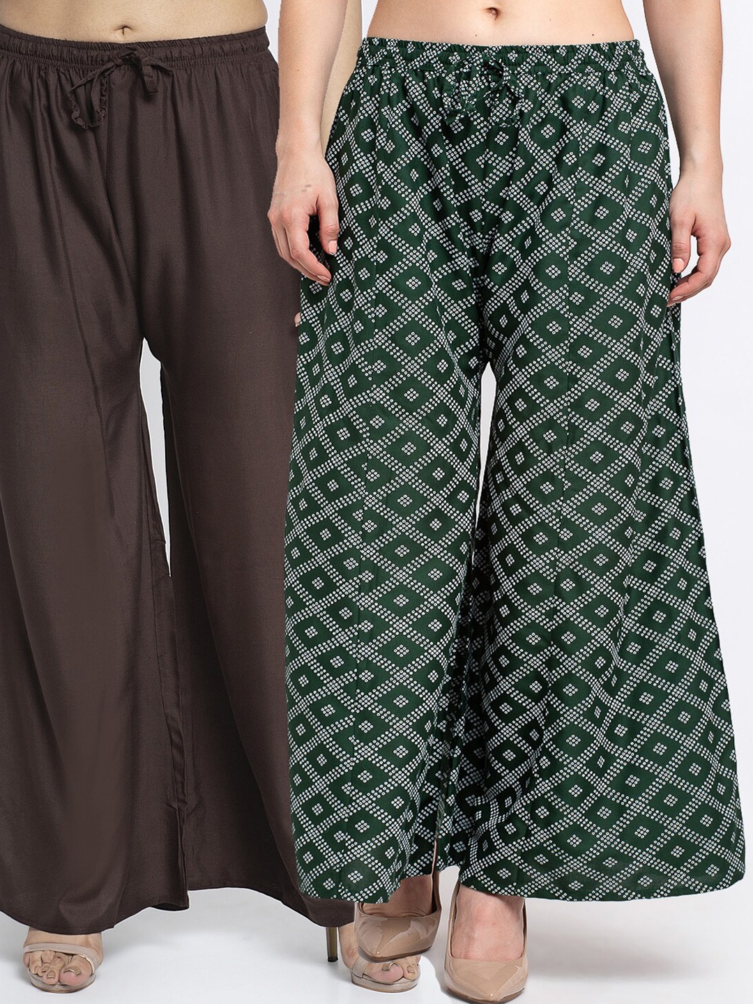 

GRACIT Women Pack of 2 Flared Palazzos, Brown