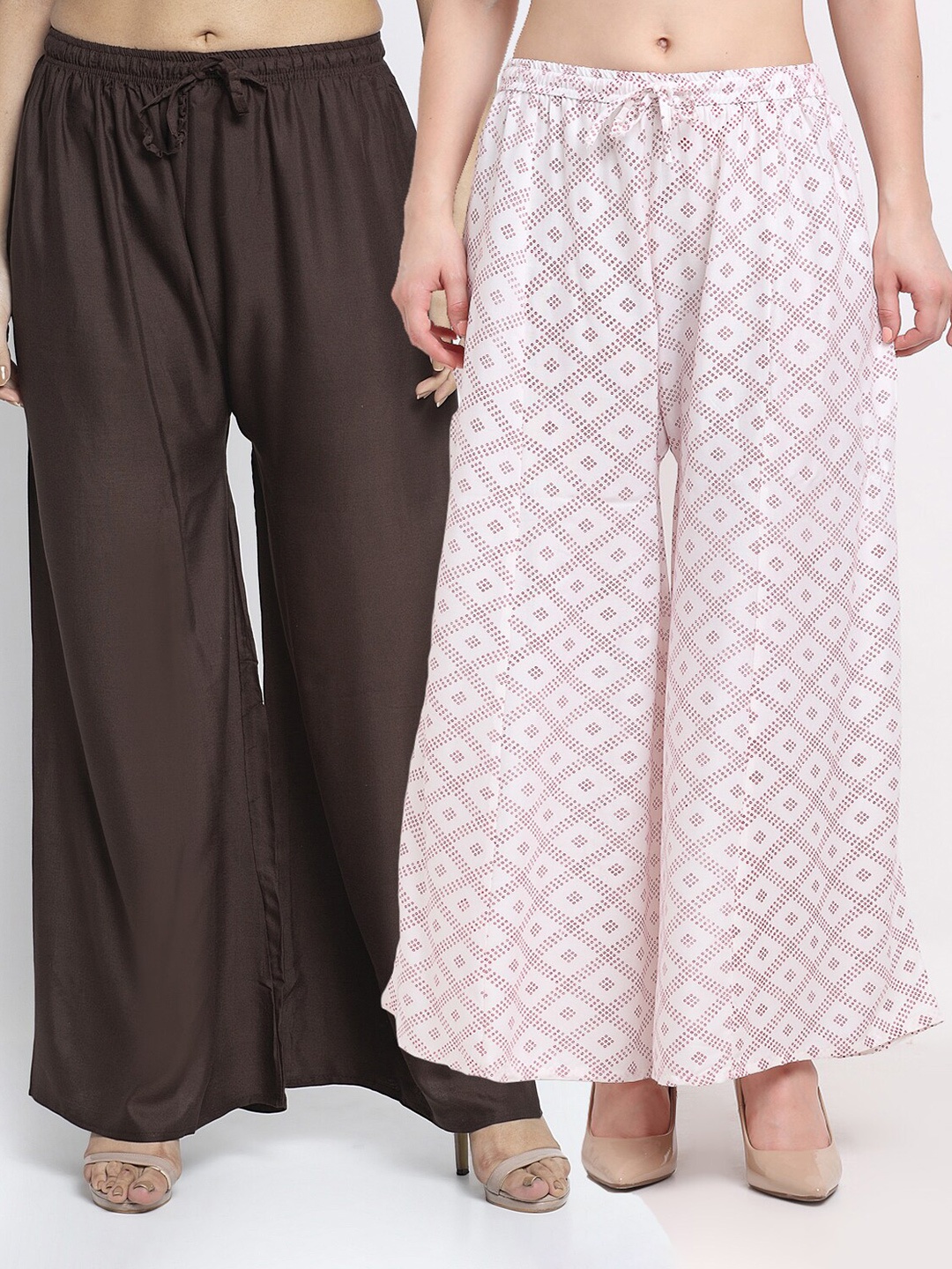 

GRACIT Women Brown & White Pack of 2 Printed Flared Knitted Ethnic Palazzos