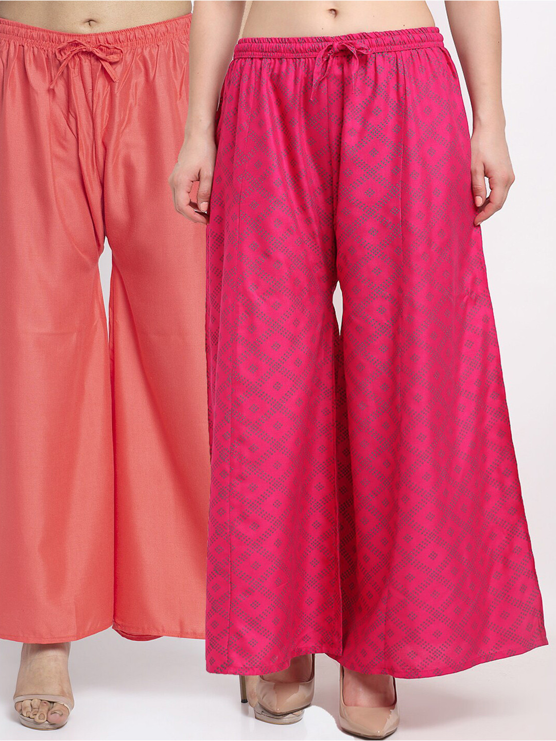 

GRACIT Women Pack Of 2 Orange & Fuchsia Block Printed Wide Leg Palazzos