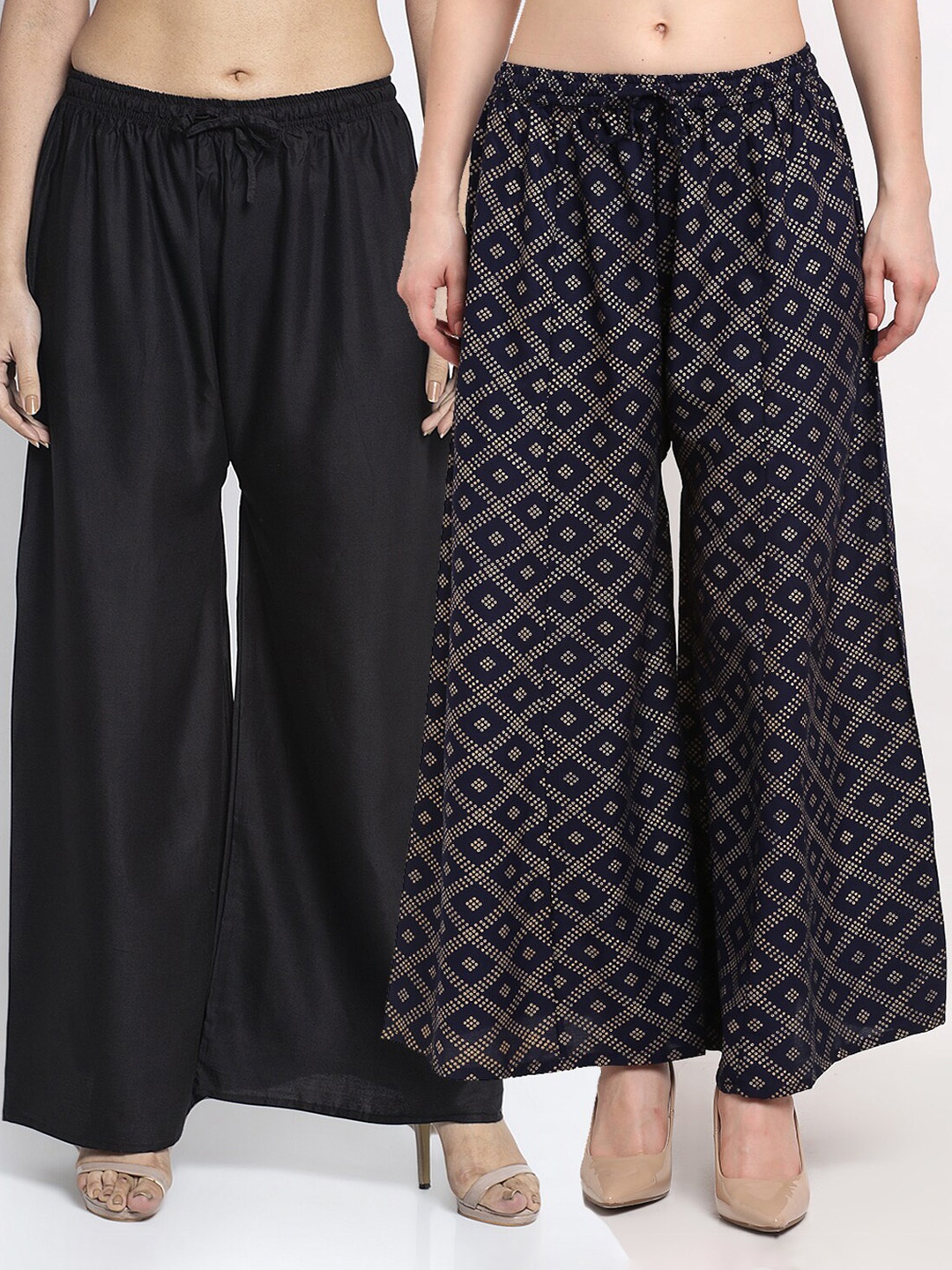 

GRACIT Women Black & Navy Blue 2 Flared Knitted Ethnic Palazzos