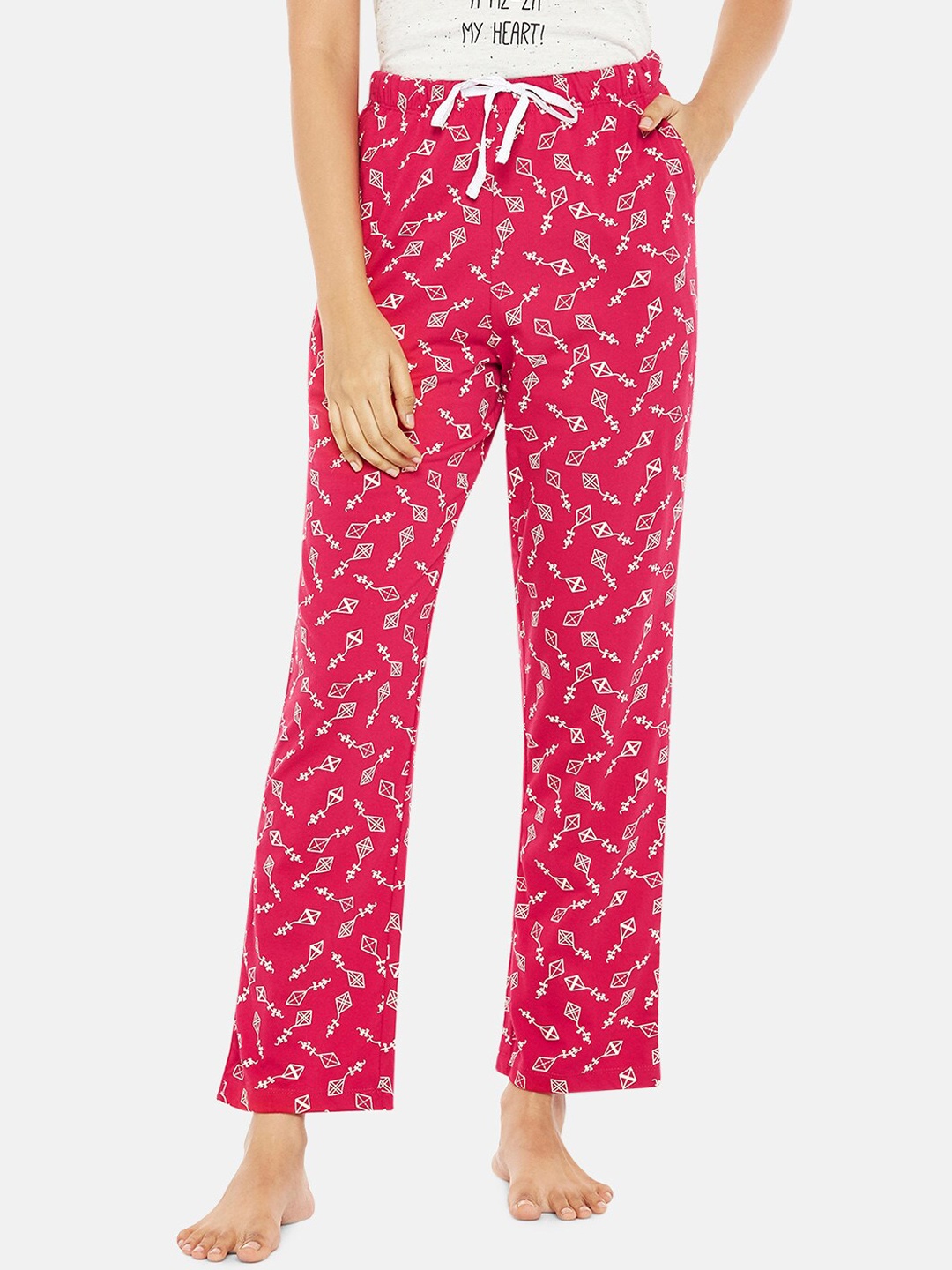 

Dreamz by Pantaloons Women Red Printed Cotton Lounge Pants