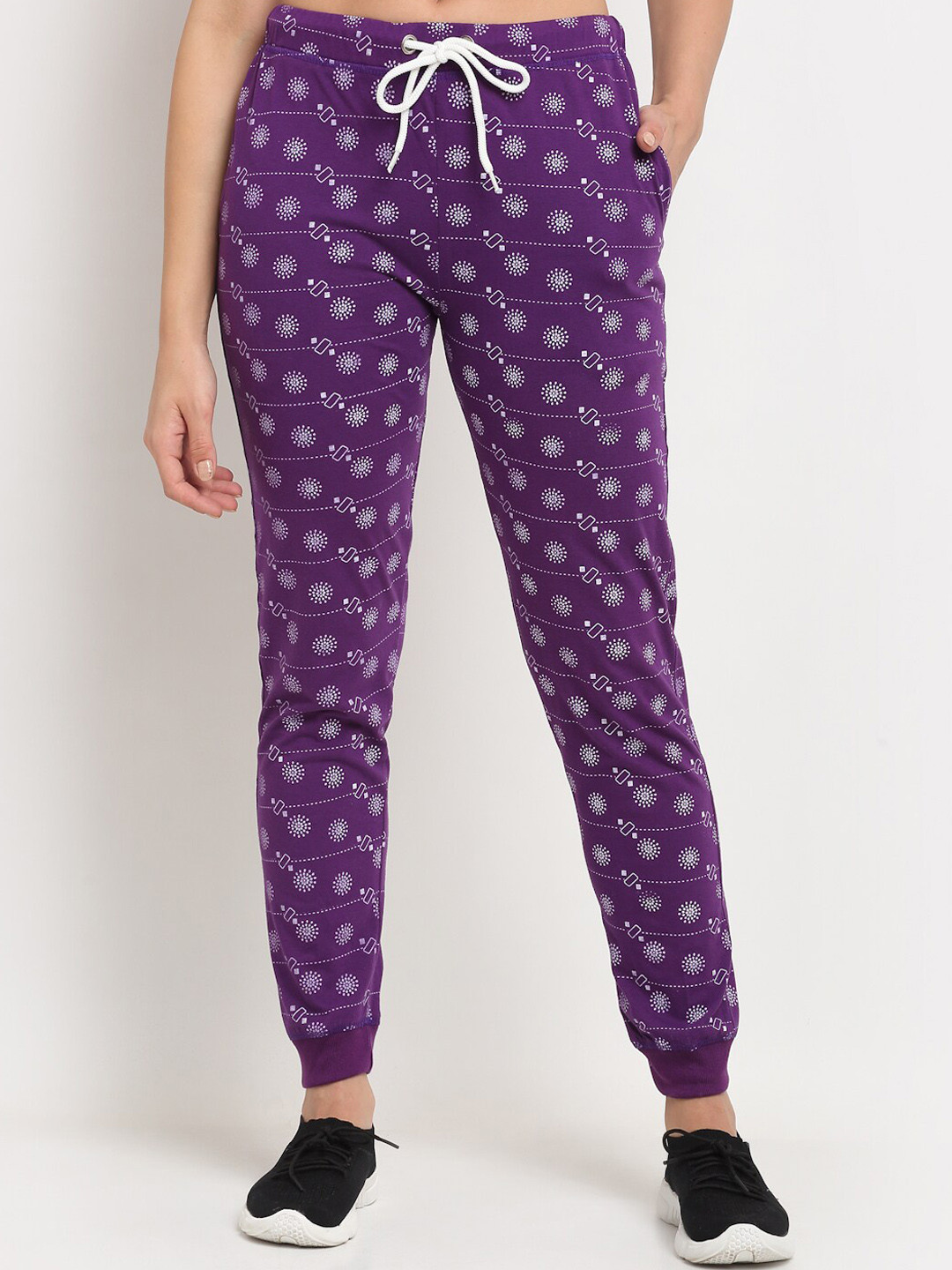 

VIMAL JONNEY Women Purple & White Printed Track Pants