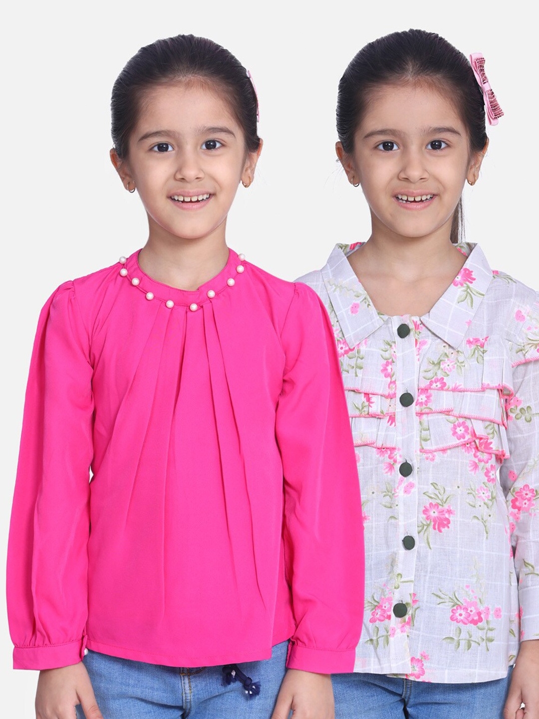 

Cutiekins Pink & White Floral Crepe Regular Top