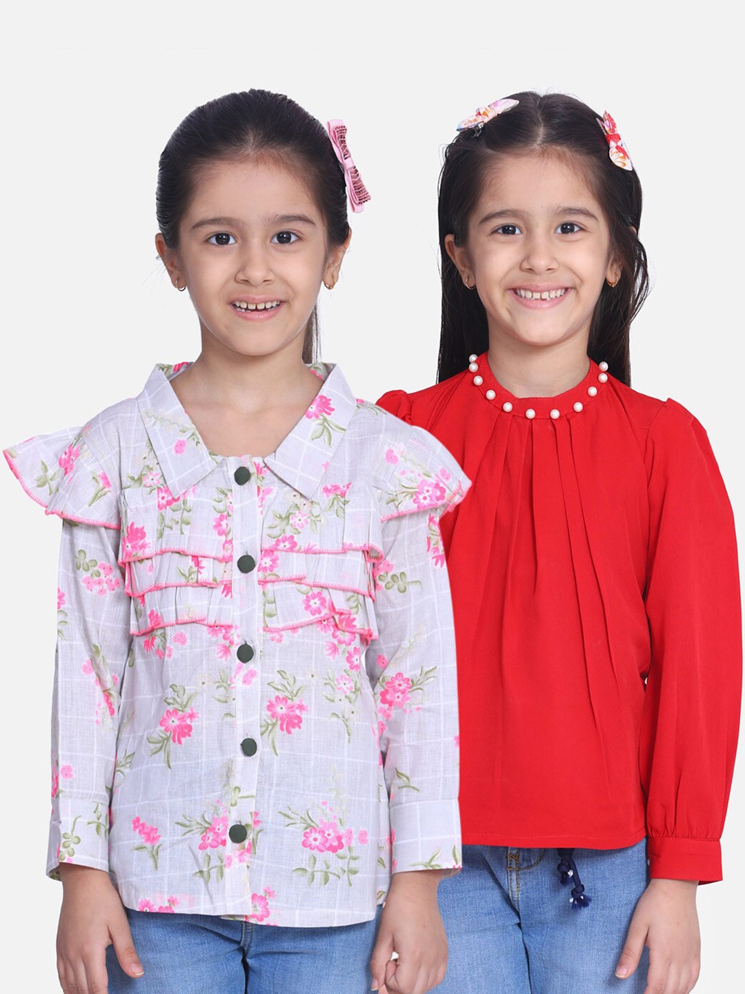 

Cutiekins Pack Of 2 White & Red Floral Crepe Regular Top