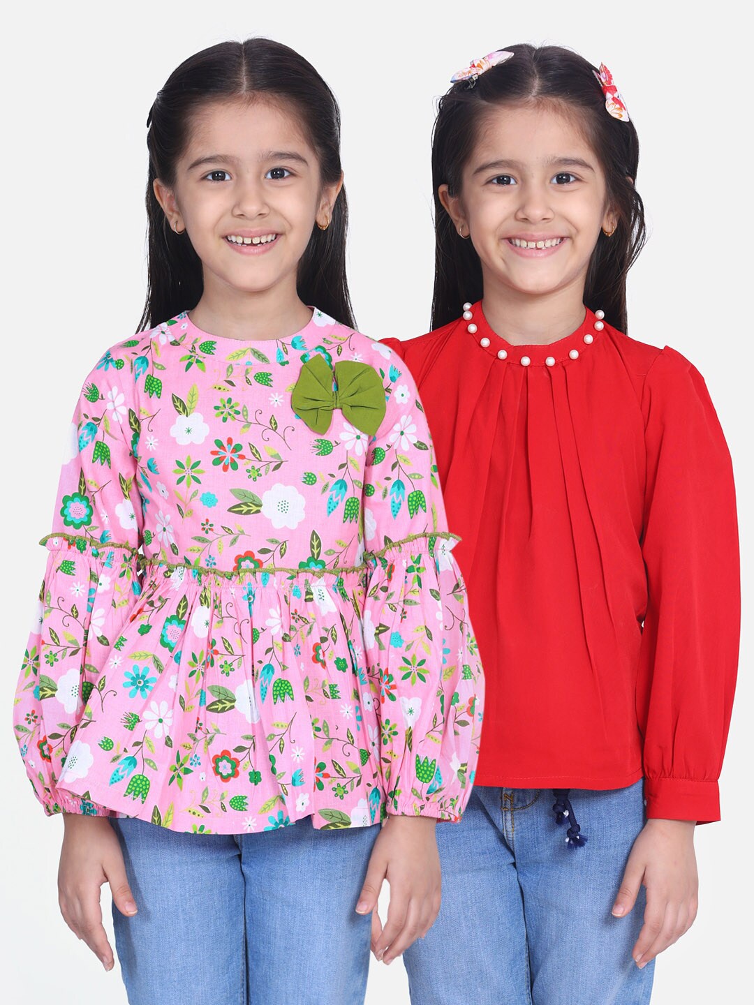 

Cutiekins Pink Floral Crepe Empire Top