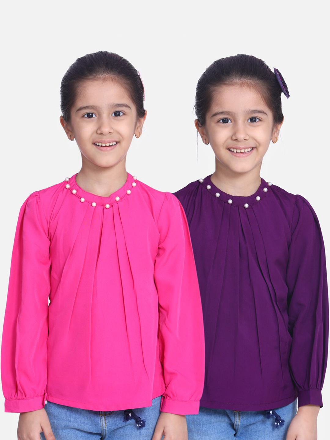 

Cutiekins Girls Pack of 2 Pink & Purple Pleated A-line Tops