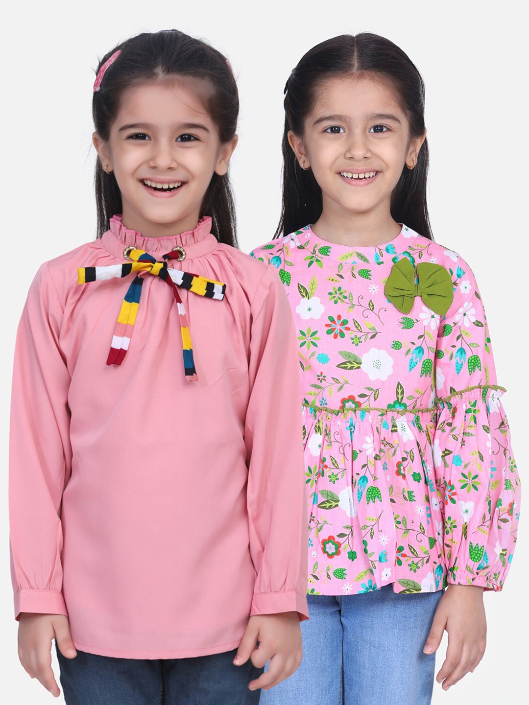 

Cutiekins Pack-2 Girls Peach-Coloured Floral Crepe Regular Top