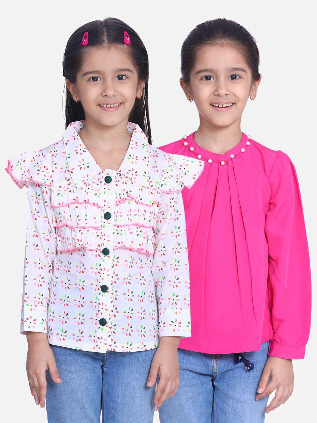 

Cutiekins Girls Pack Of 2 White & Pink Floral Crepe Regular Tops