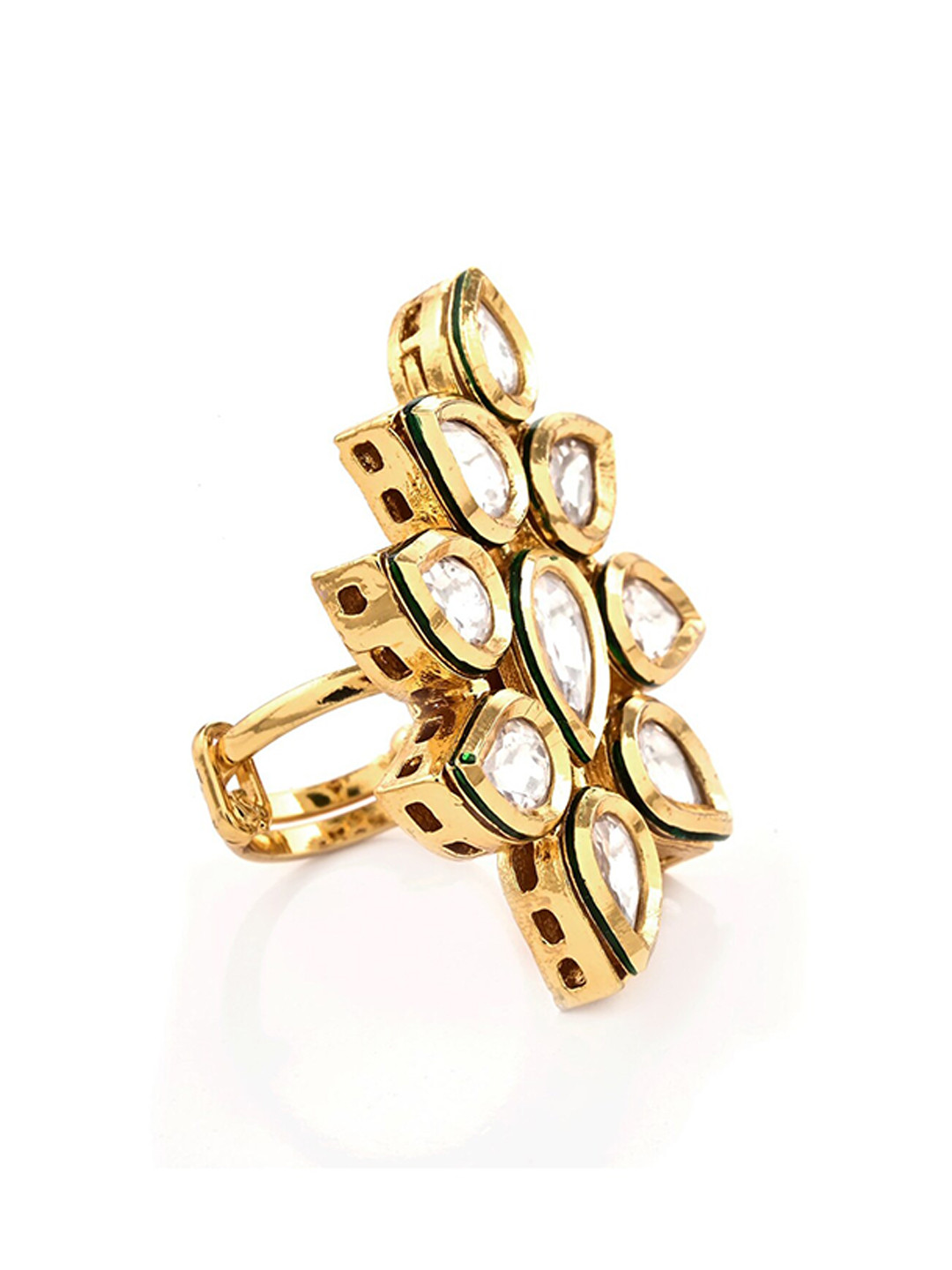 

Tistabene Gold-Plated & White Kundan-Studded Meena Traditional Wedding Ring