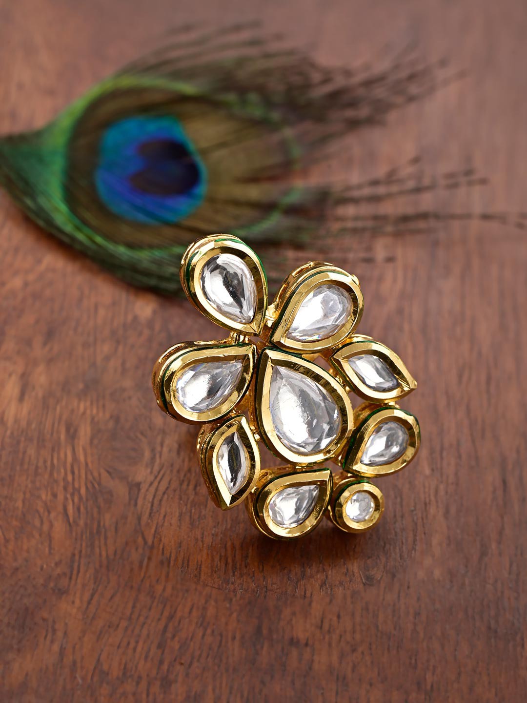 

Tistabene Gold-Plated & White Kundan-Studded Meena Traditional Wedding Ring