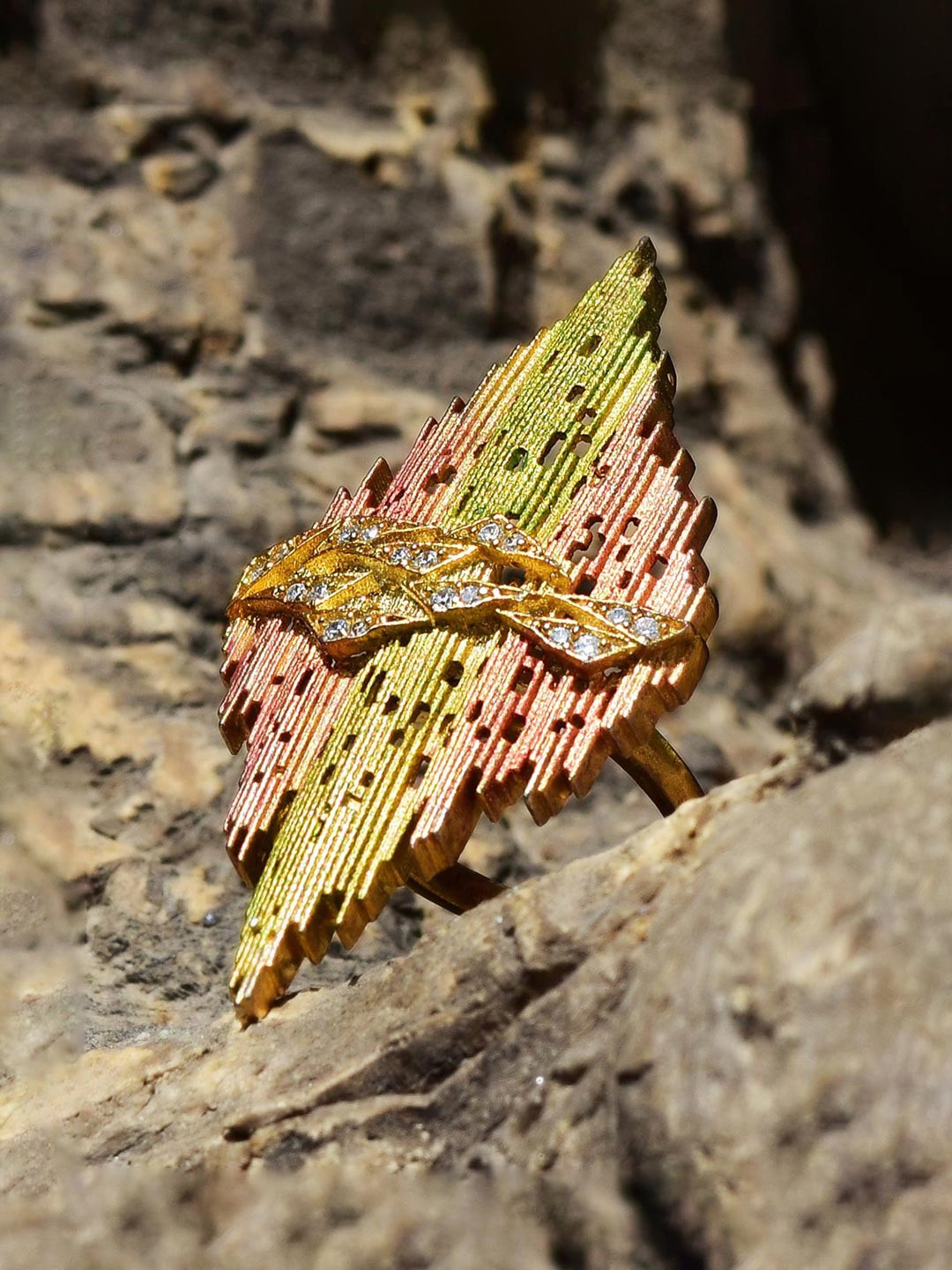 

Tistabene Gold-Plated & White Stone-Studded Contemporary Designer Cocktail Ring