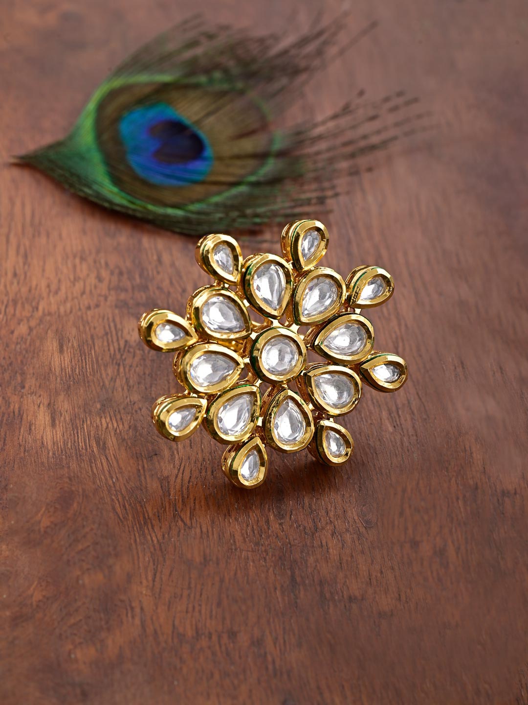 

Tistabene Gold-Plated & White Kundan-Studded Meena Floral Traditional Wedding Ring