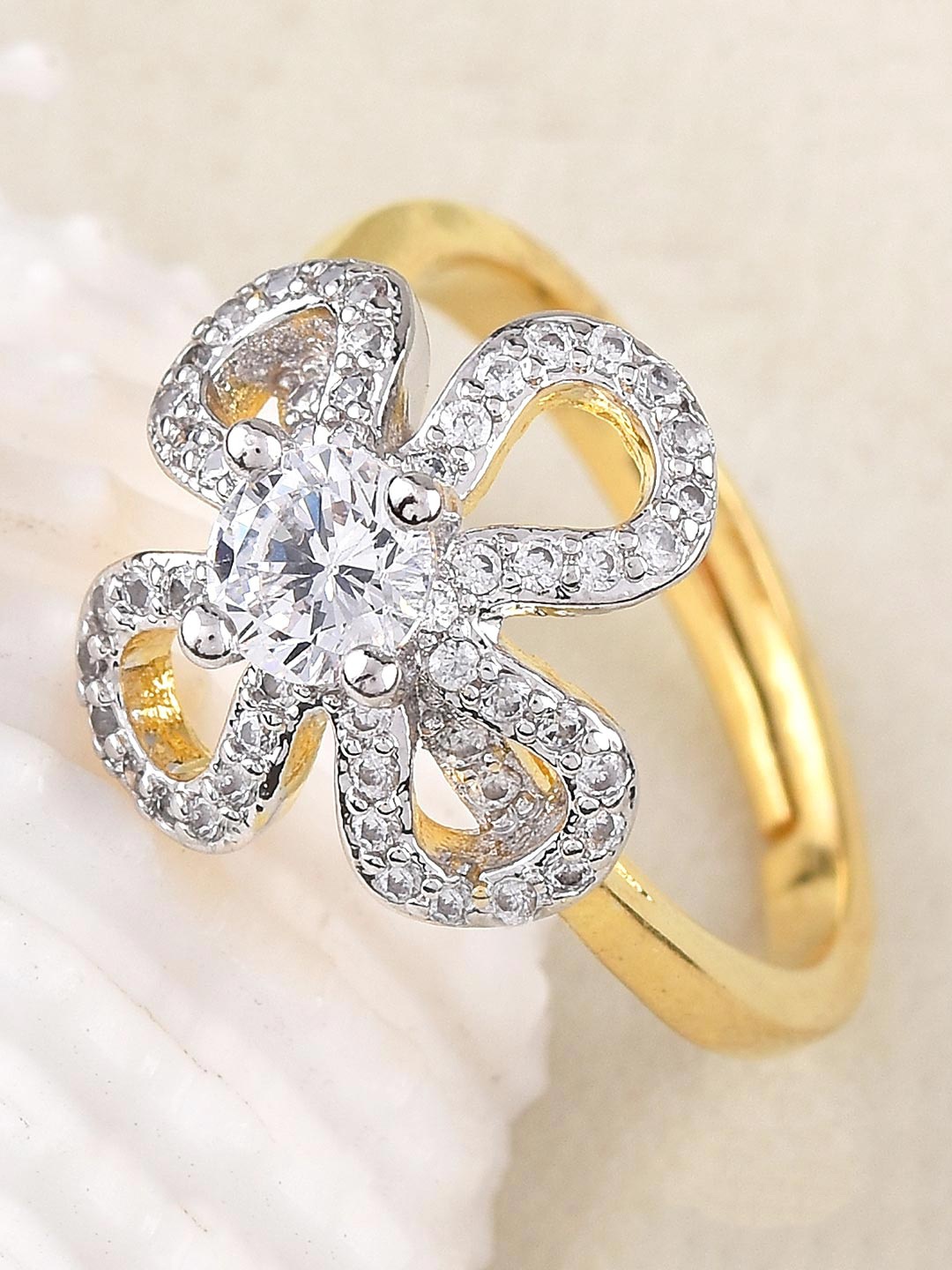 

Tistabene Gold-Plated & White Stone-Studded Casual Ring