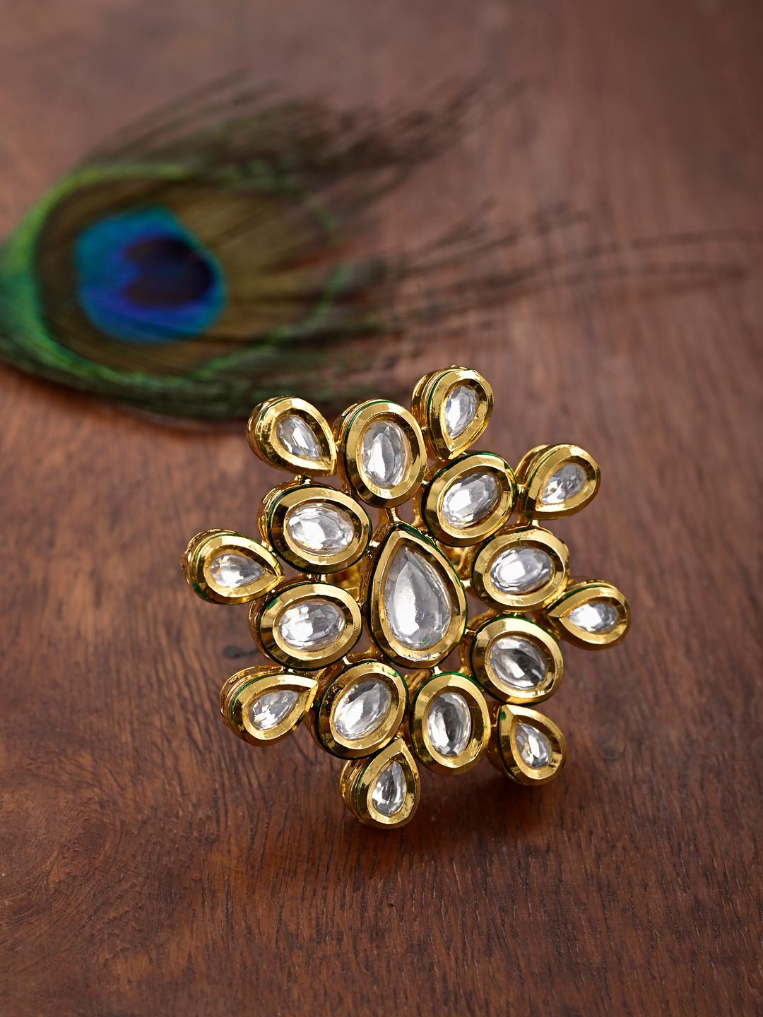 

Tistabene Women Gold-Plated kundan studded finger ring, White