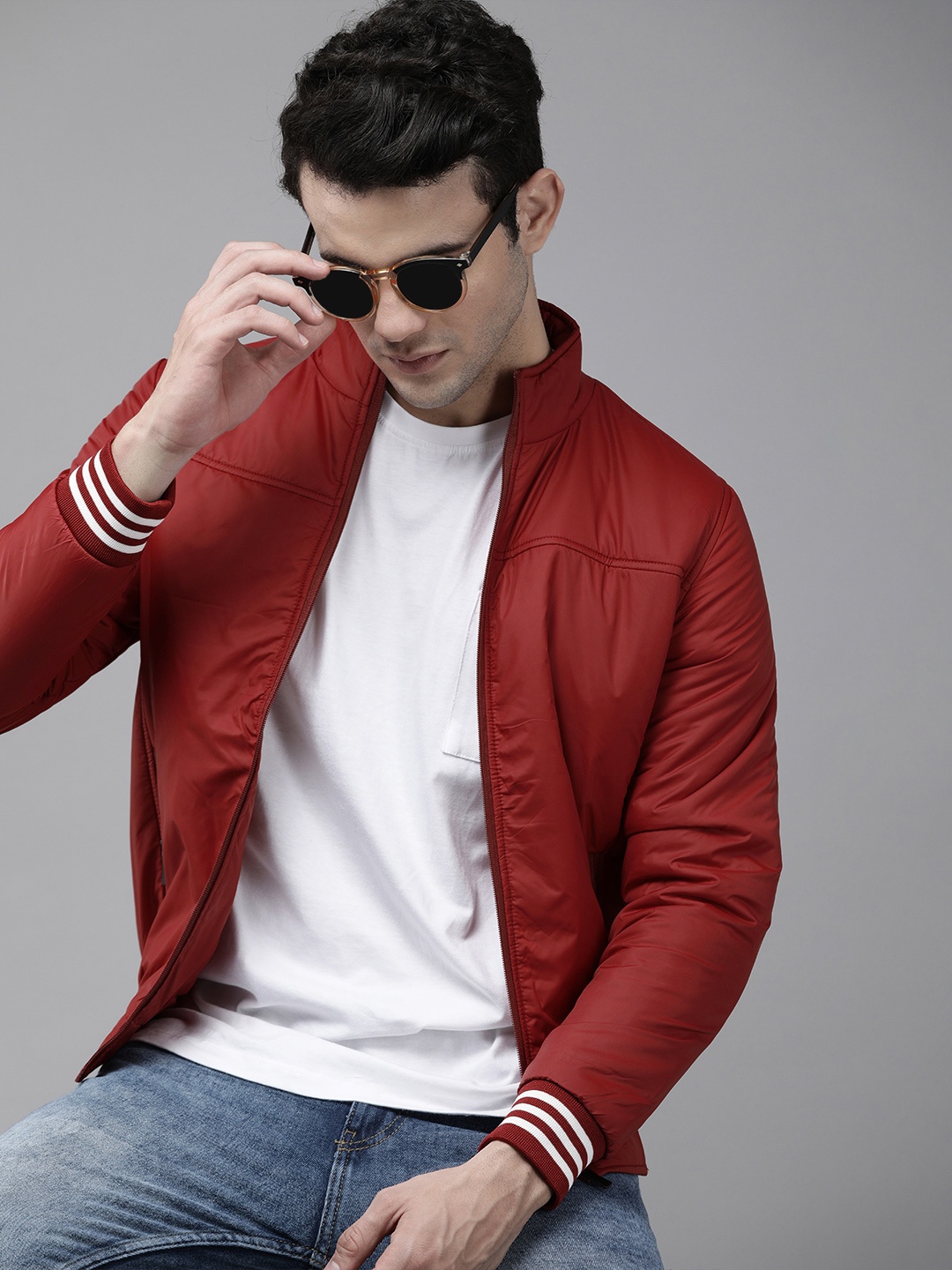 

SPYKAR Men Maroon Solid Insulator Varsity Jacket