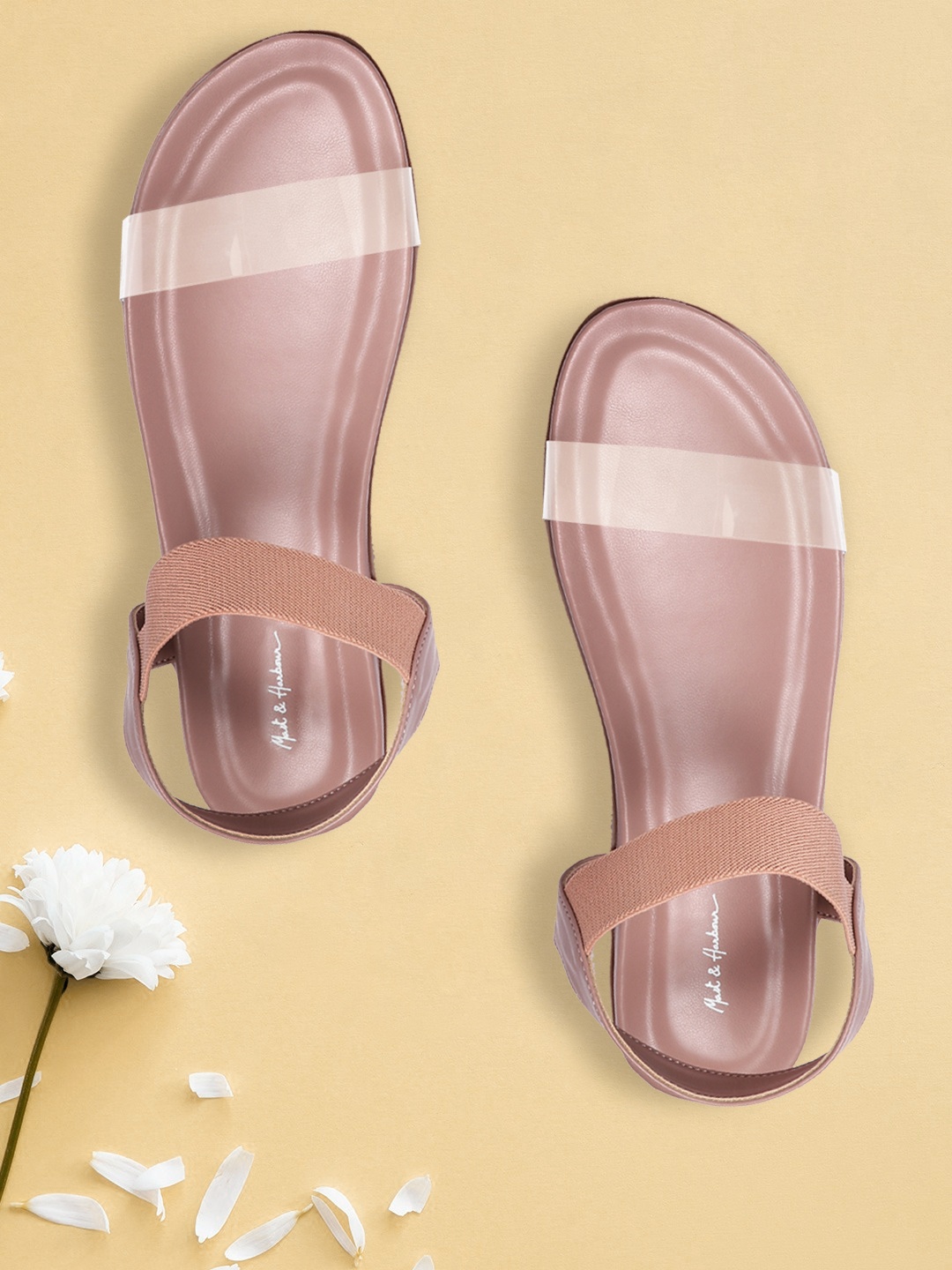 

Mast & Harbour Women Transparent & Peach-Coloured Open Toe Flats