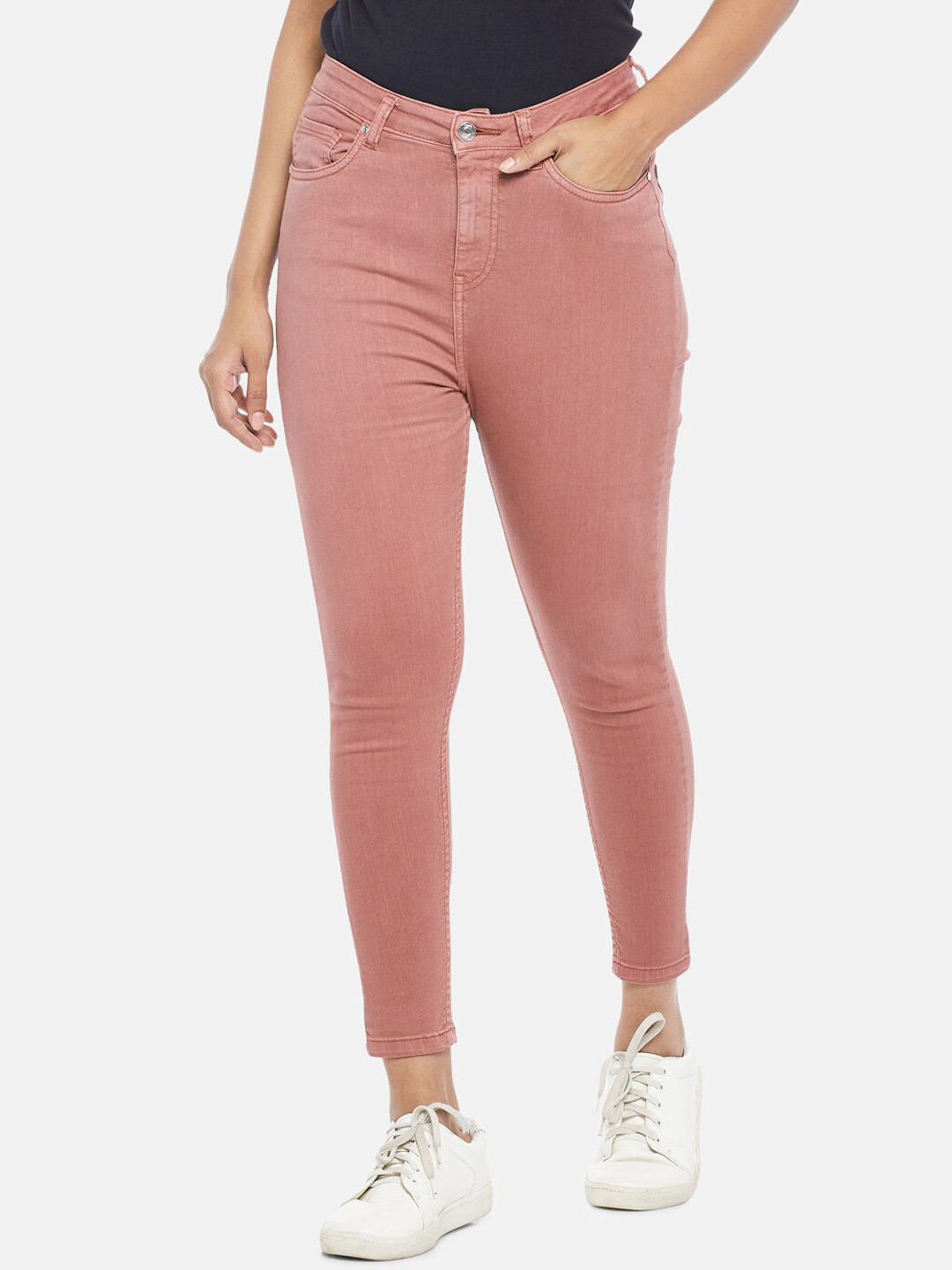 

People Women Pink Super Skinny Fit High-Rise Jeans